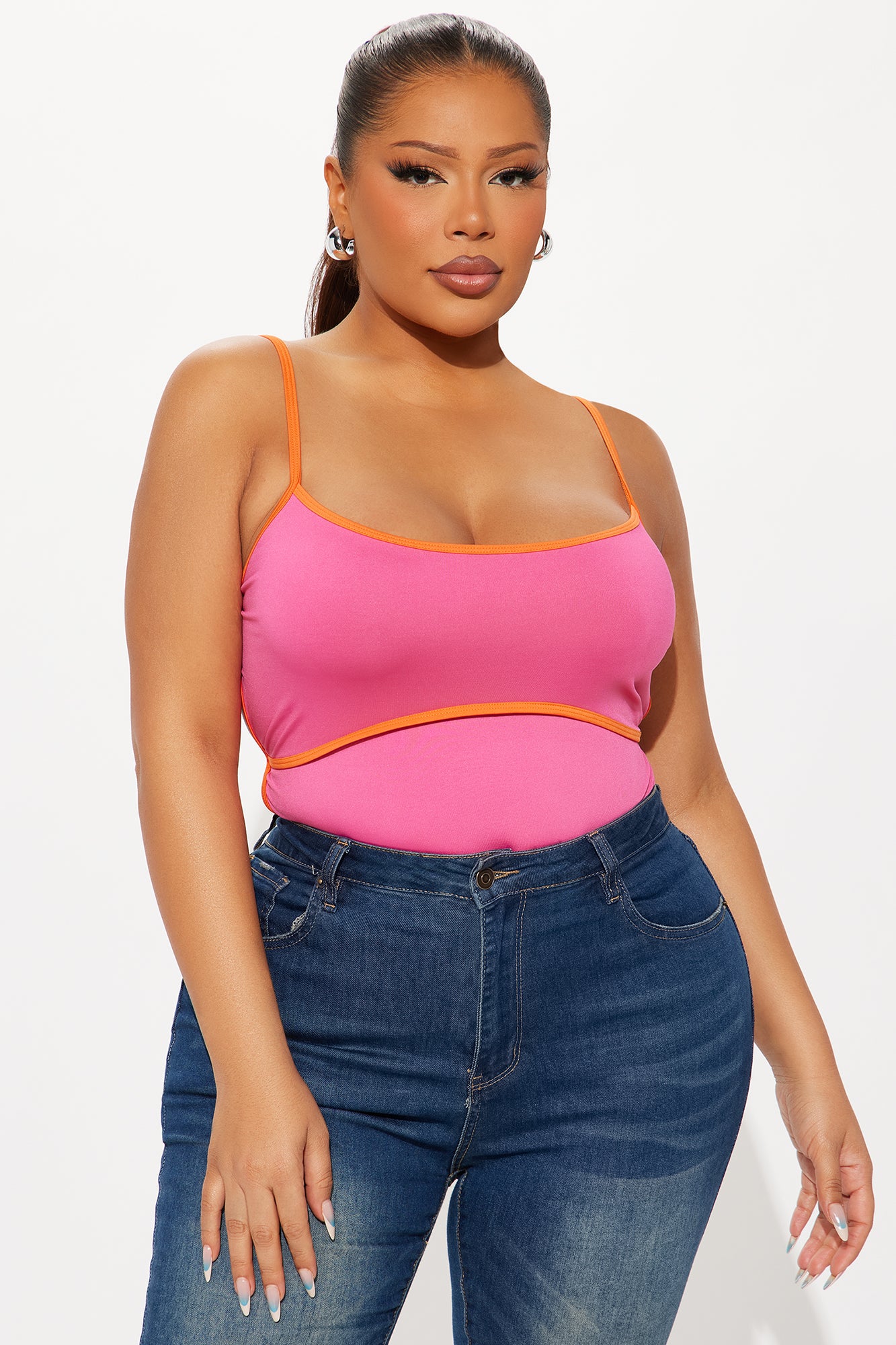 Playful Competition Scoop Neck Contrast Trim Bodysuit - Fuchsia - Image 7