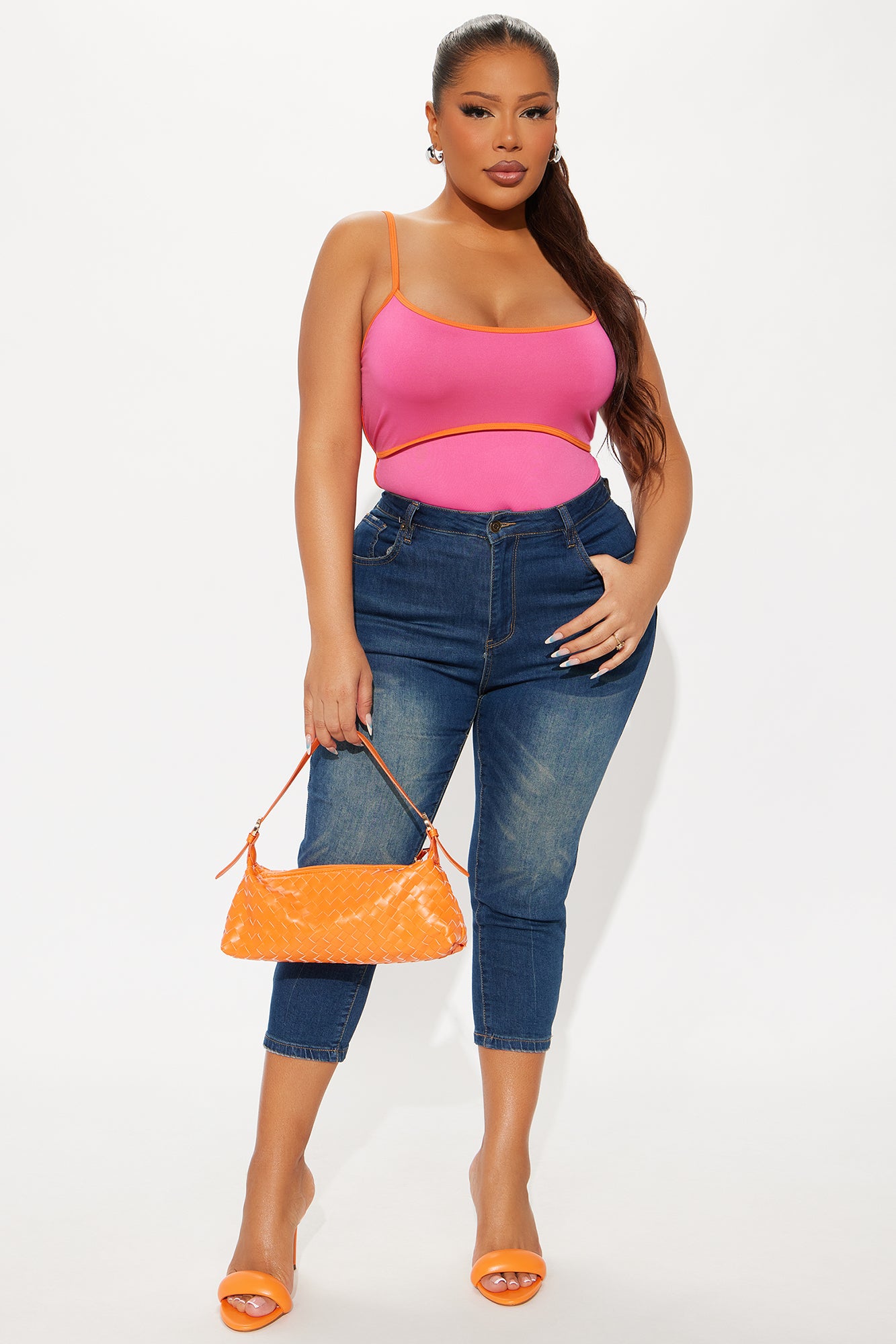 Playful Competition Scoop Neck Contrast Trim Bodysuit - Fuchsia - Image 6