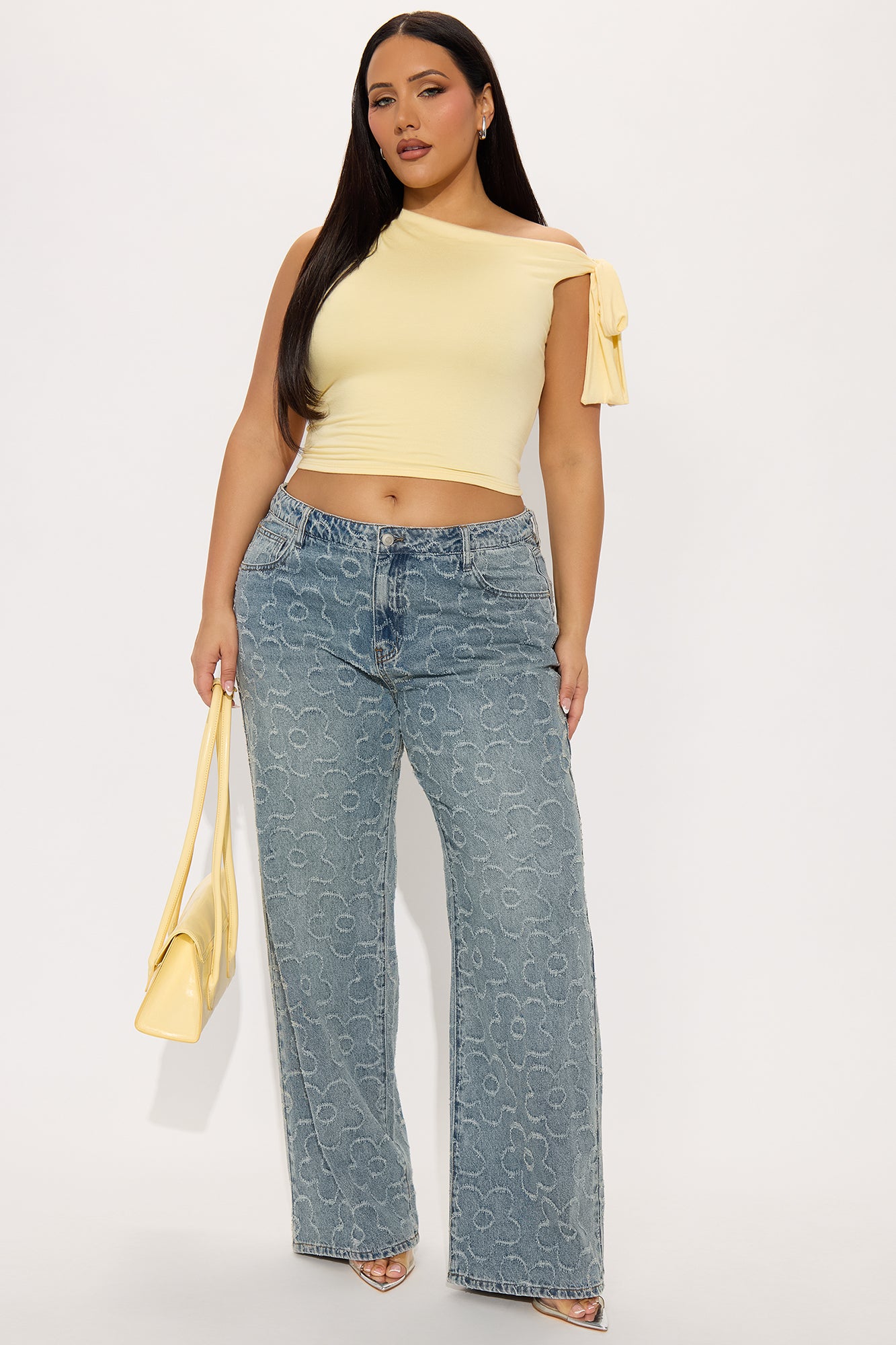 Flower Power Jacquard Wide Leg Jeans - Medium Wash - Image 5