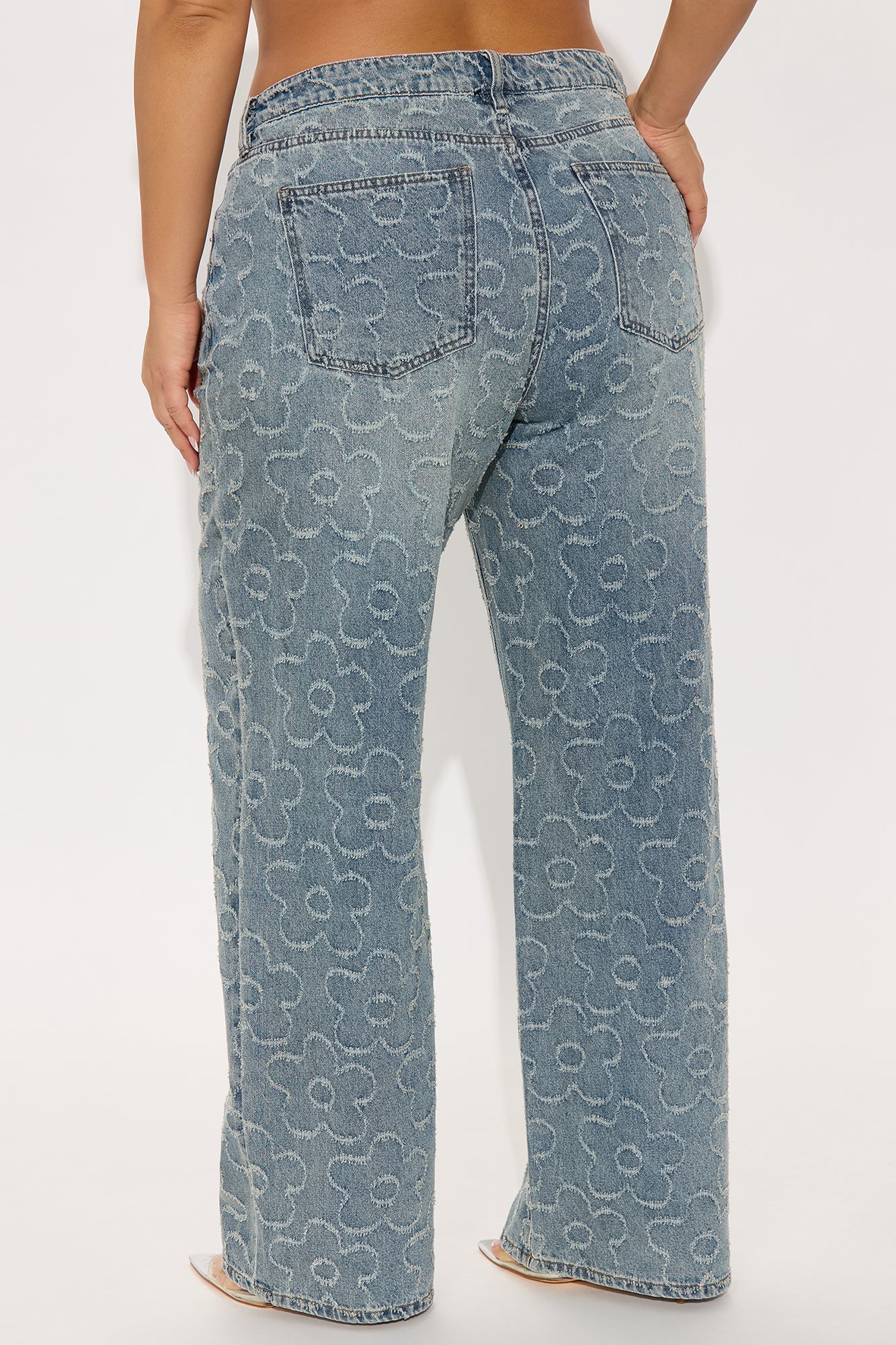 Flower Power Jacquard Wide Leg Jeans - Medium Wash - Image 6