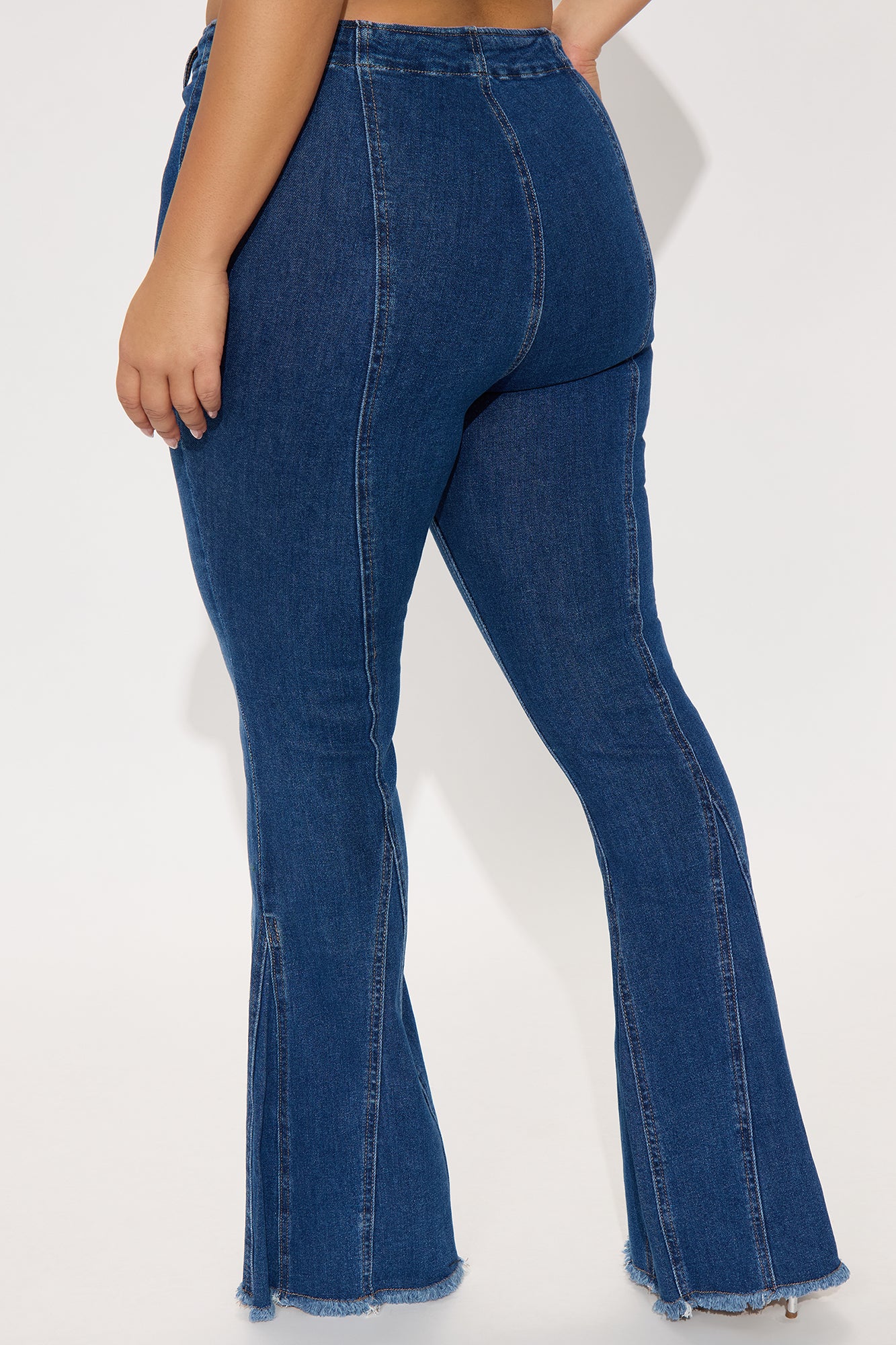 Valley Girl Mid Rise Fray Hem Flare Jeans - Dark Wash - Image 6