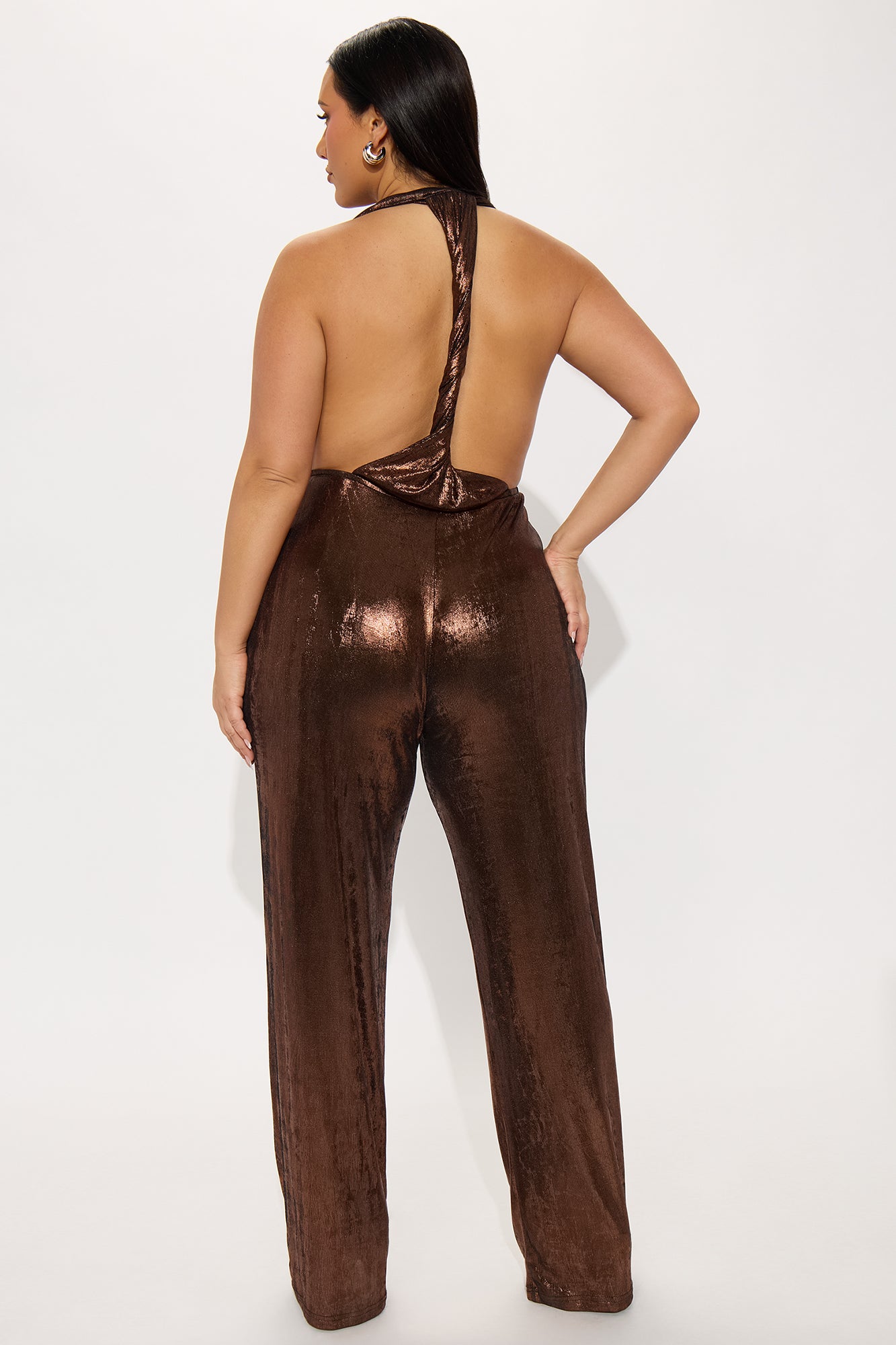 Vereena Metallic Slinky Jumpsuit - Bronze - Image 3
