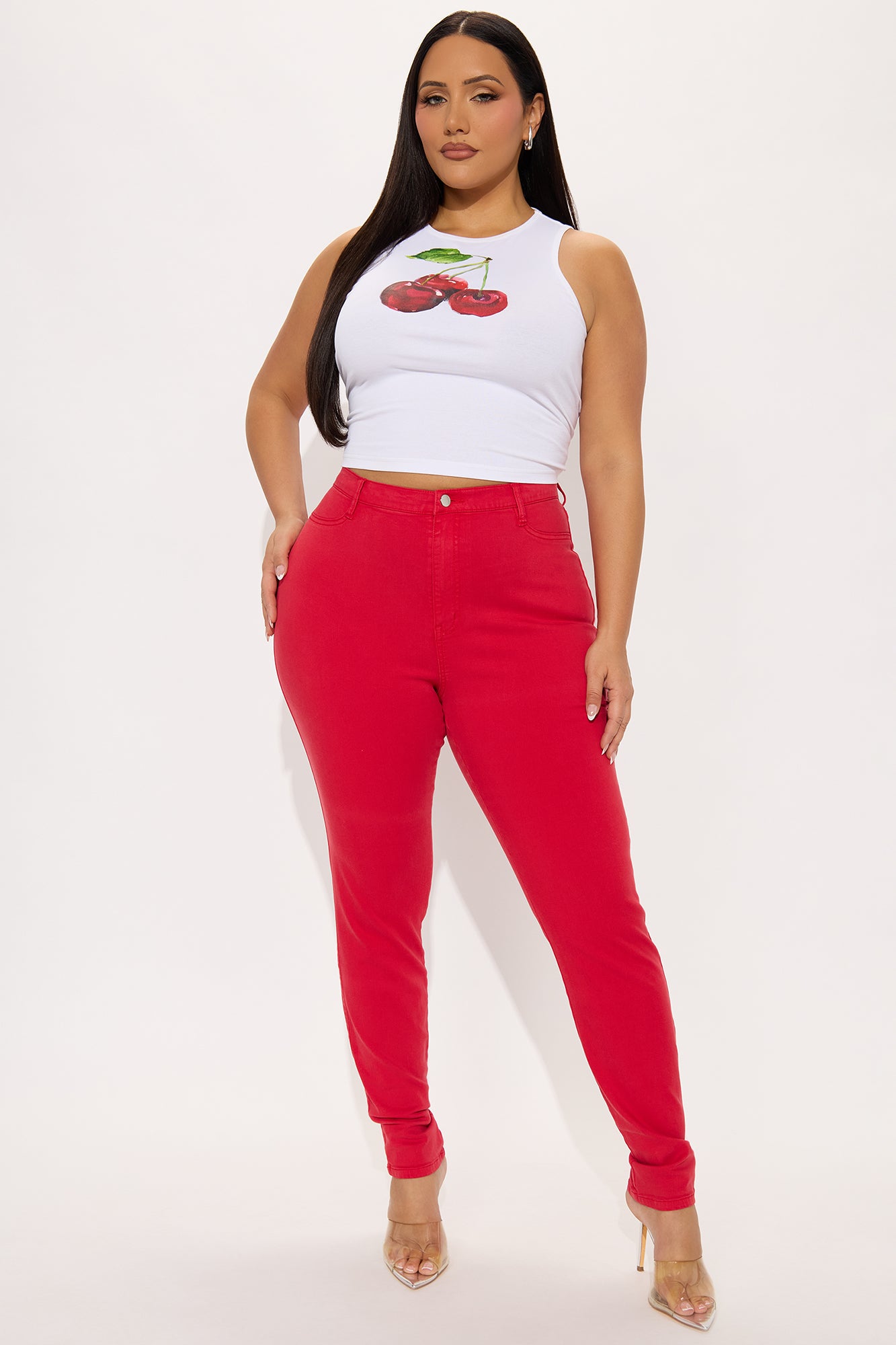 Tall Classic Color High Waist Skinny Jeans - Red - Image 4