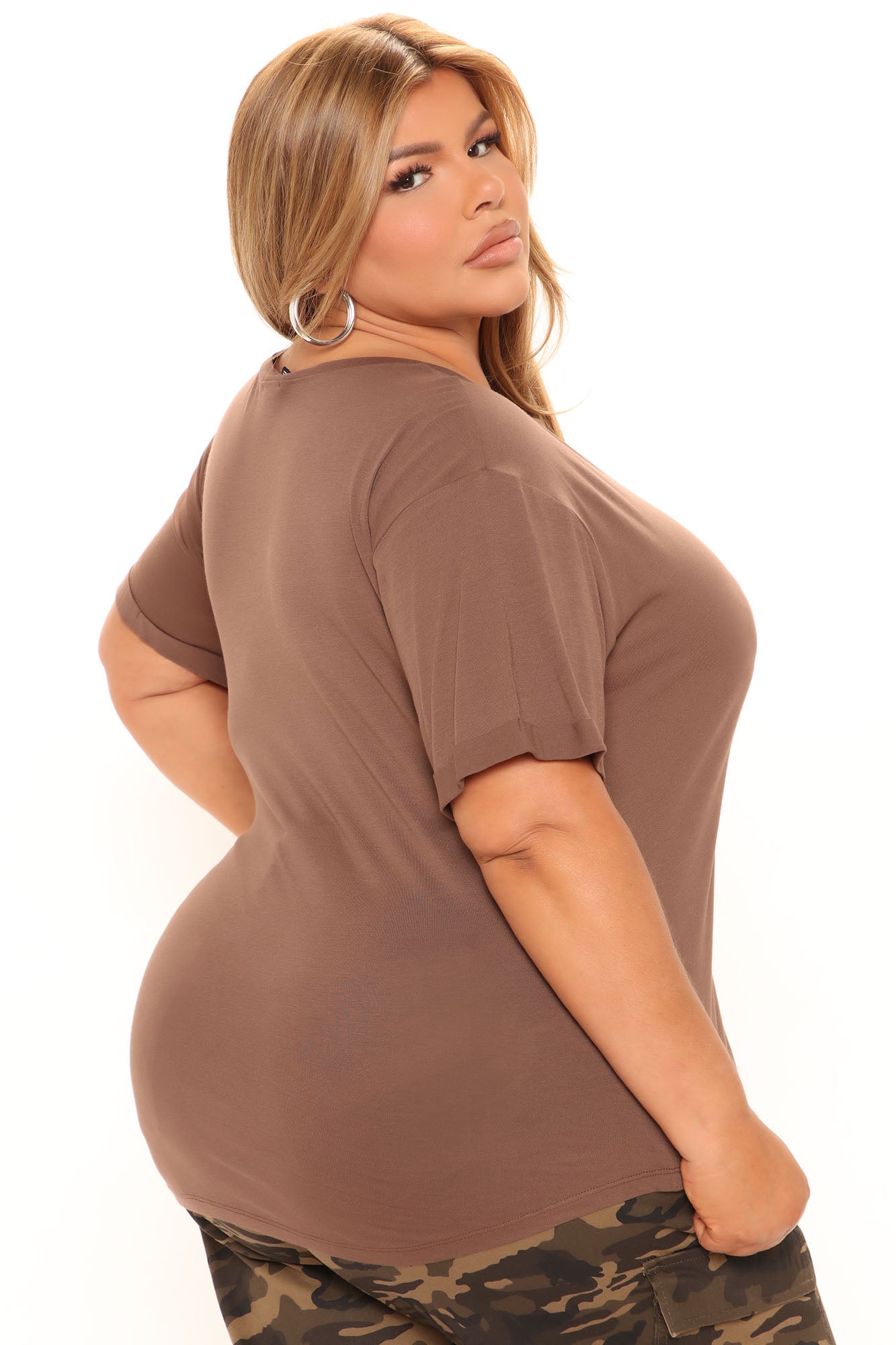 Annie Cuffed Short Sleeve Top - Chocolate - Image 8