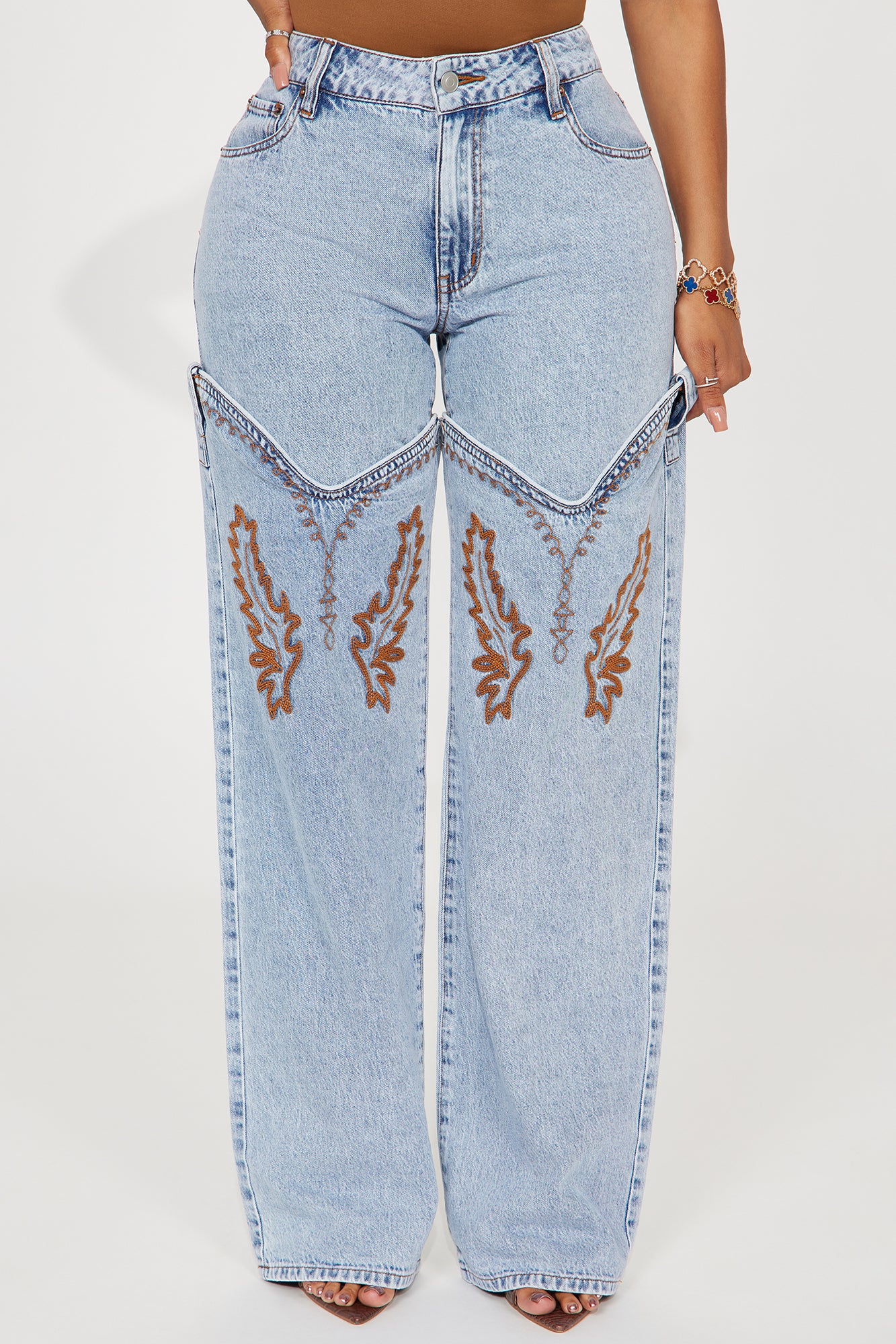 Let's Ride Western Boot Convertible Straight Leg Jeans - Light Wash - Image 3