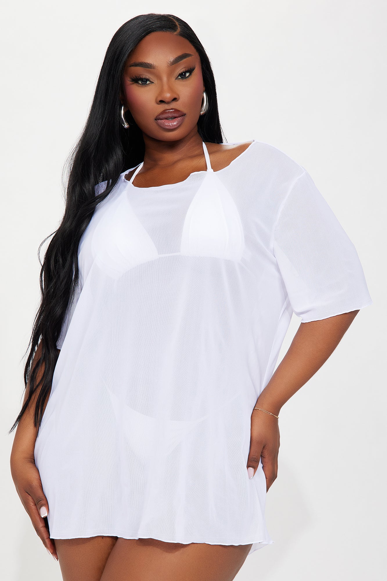 Shaina Ripped Cutout Mesh Cover Up - White - Image 5
