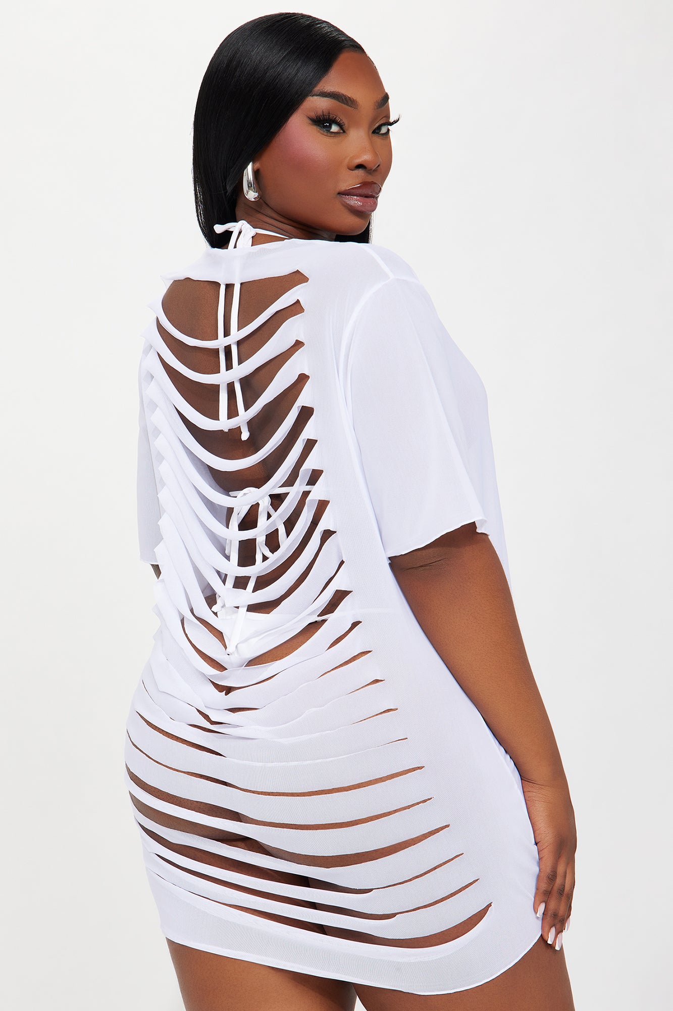 Shaina Ripped Cutout Mesh Cover Up - White - Image 4