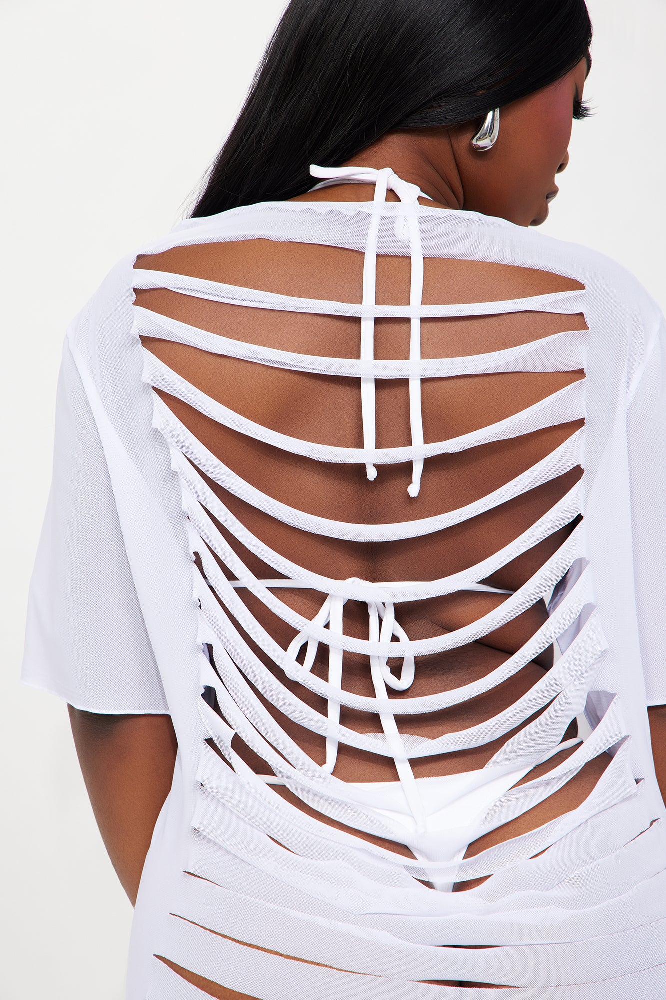 Shaina Ripped Cutout Mesh Cover Up - White - Image 6