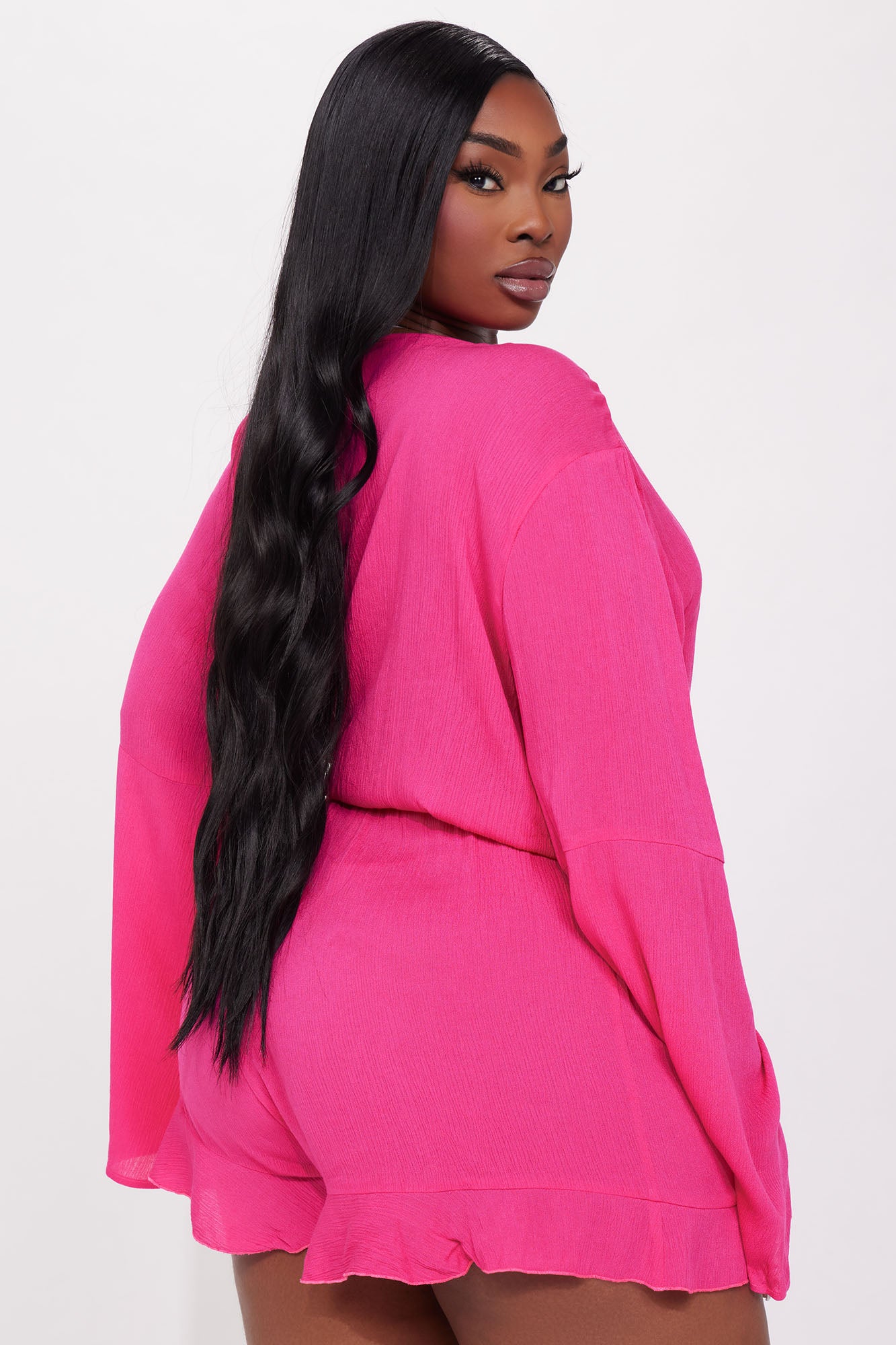 Breezy Dayz Linen Swim Cover Up Romper - Hot Pink - Image 6