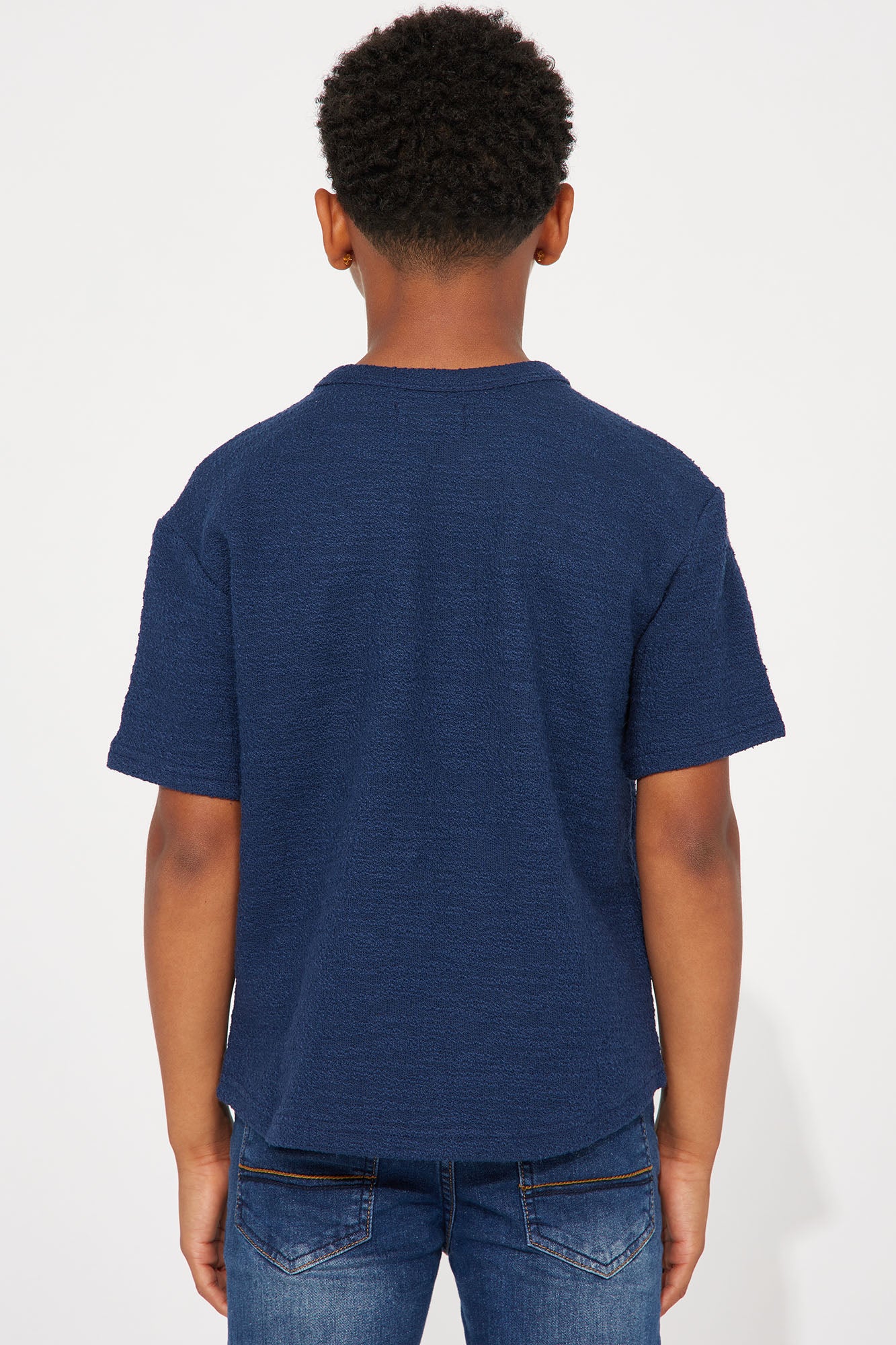 Mini Blaine Textured Scallop Short Sleeve Tee - Navy - Image 4