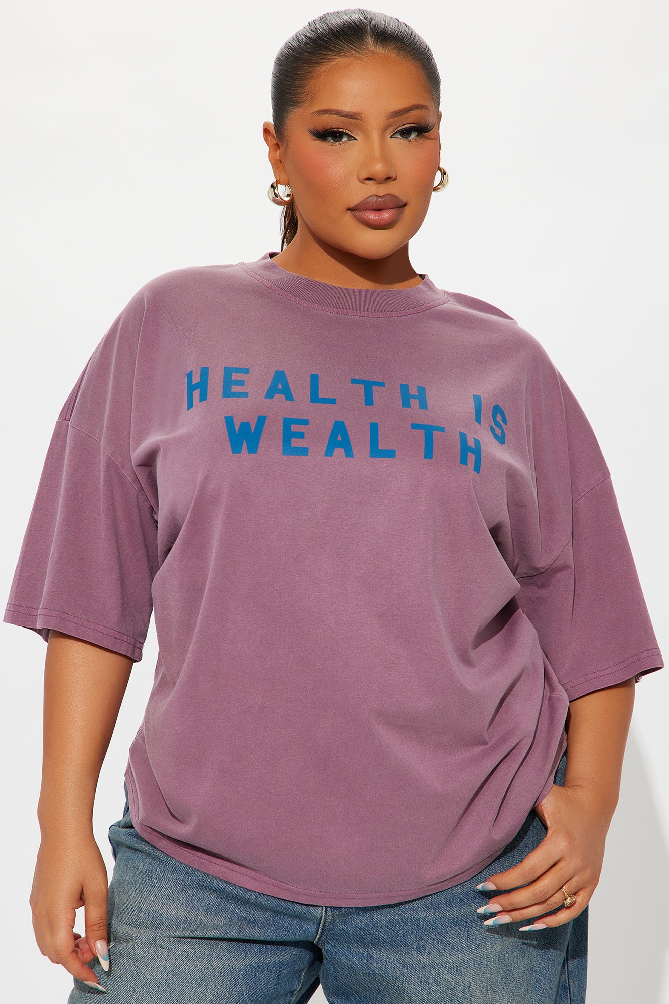 Health Is Wealth Washed Tee - Purple - Image 4