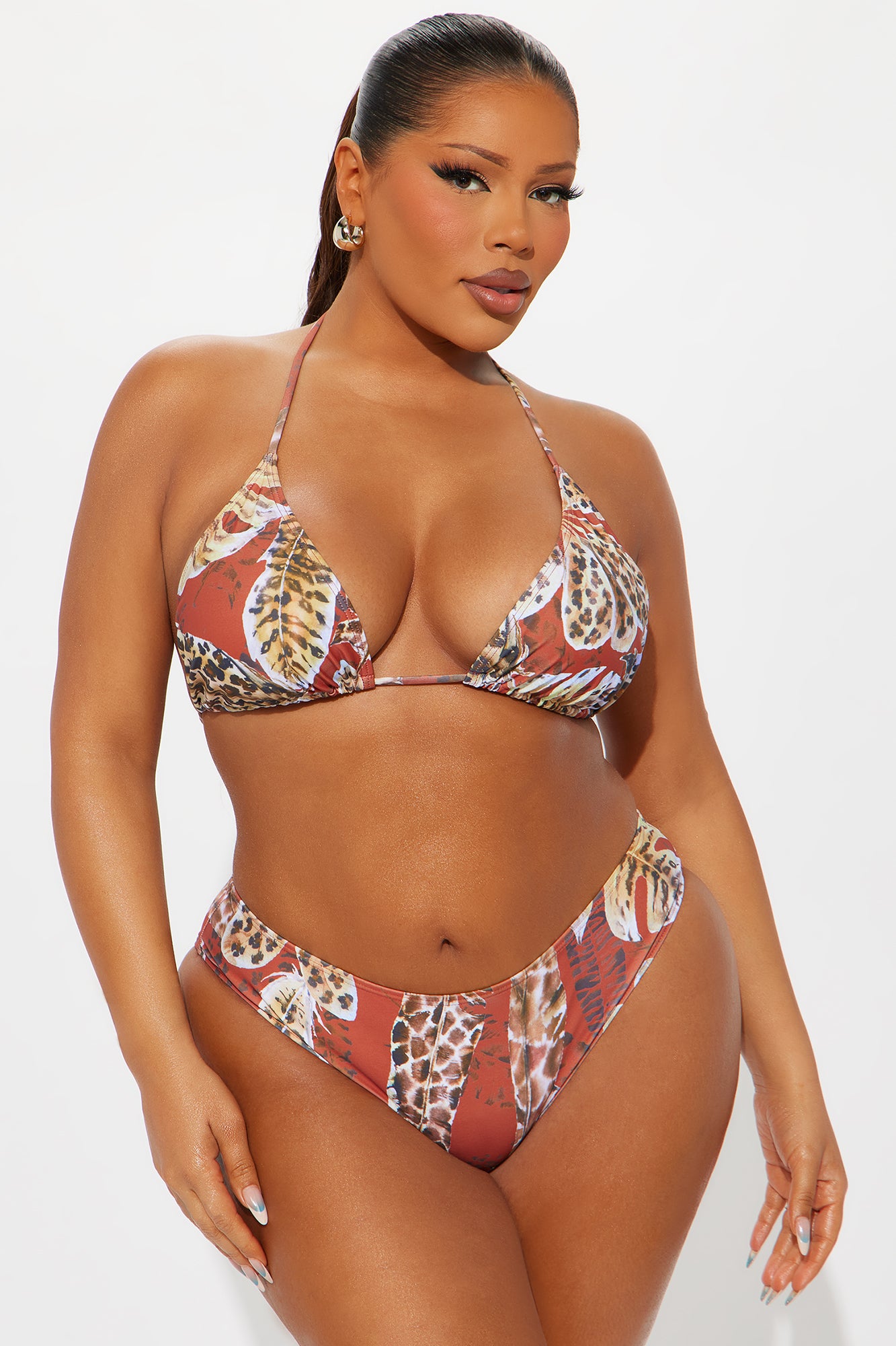 Annalise Tropical 4 Piece Bikini & Shorts Set - Rust/combo - Image 7