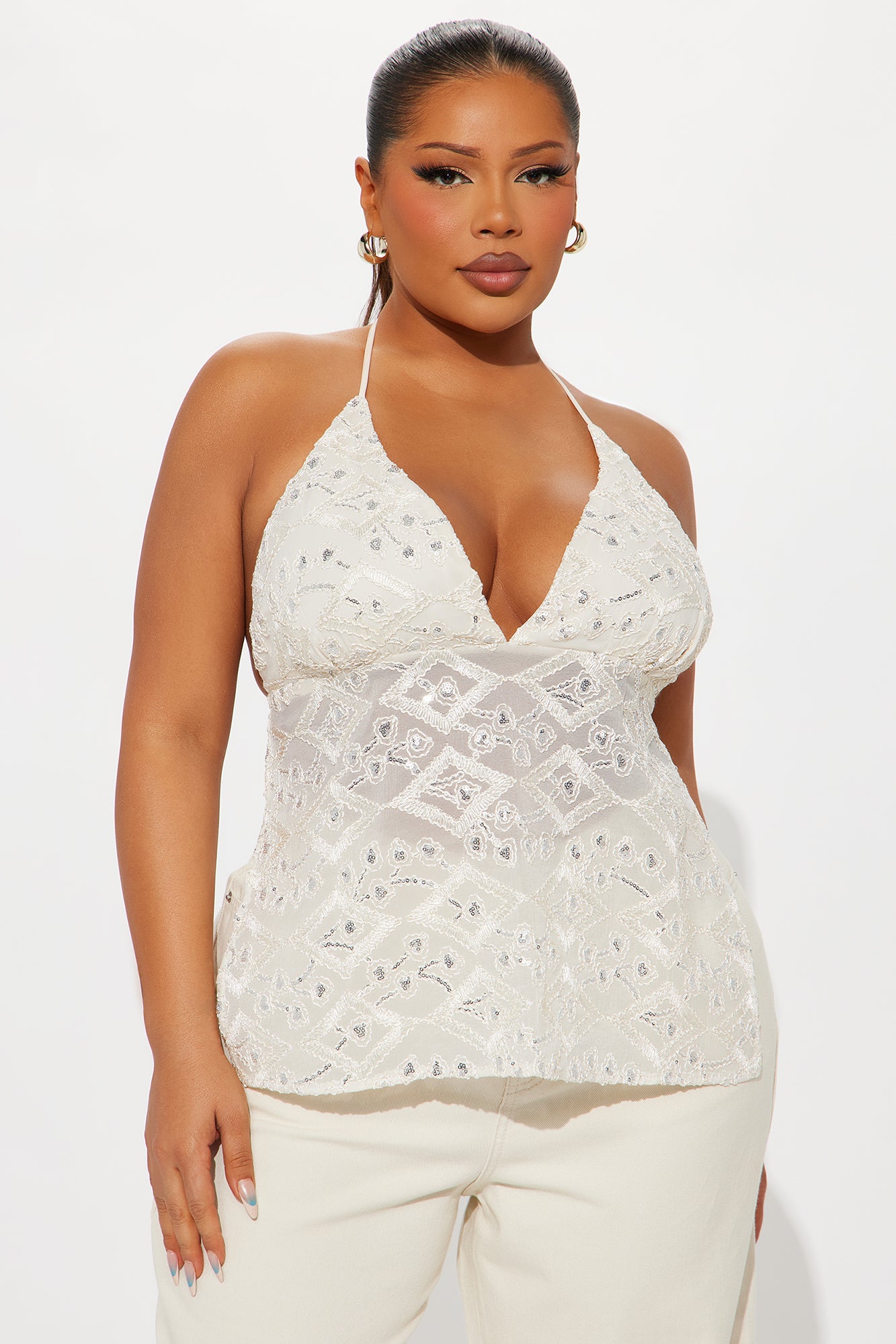 Sequin Dreams Halter Top - Ivory/combo - Image 4