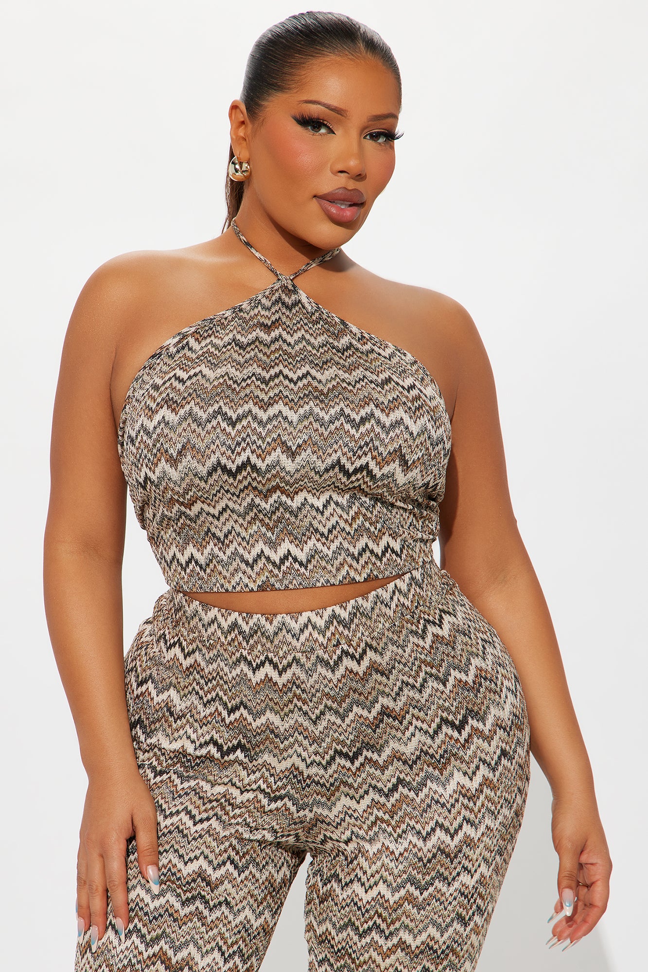Desiree Flare Pant Set - Brown/combo - Image 5