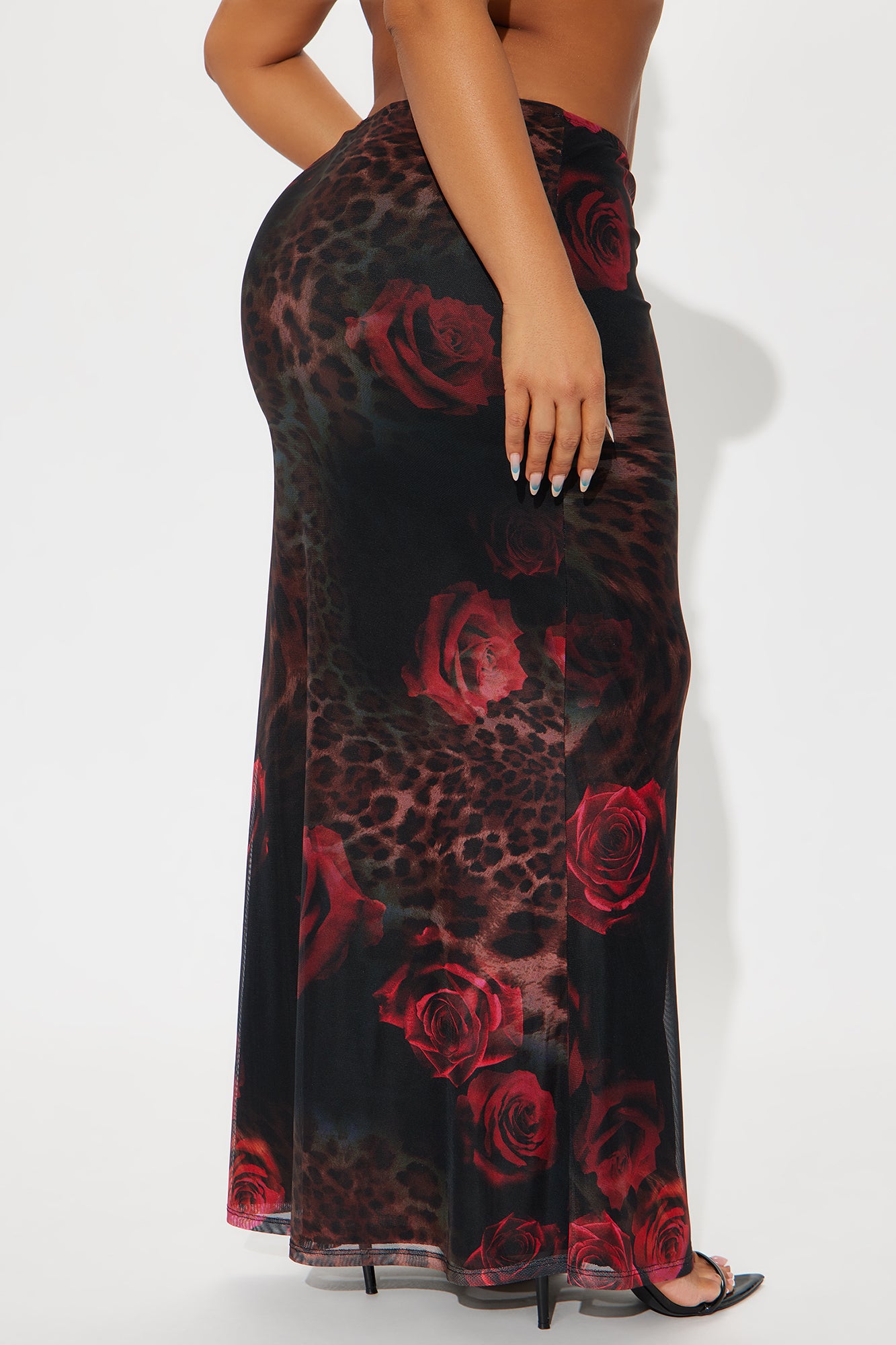 Dark Romantic Leopard Floral Mesh Maxi Skirt - Red/combo - Image 6