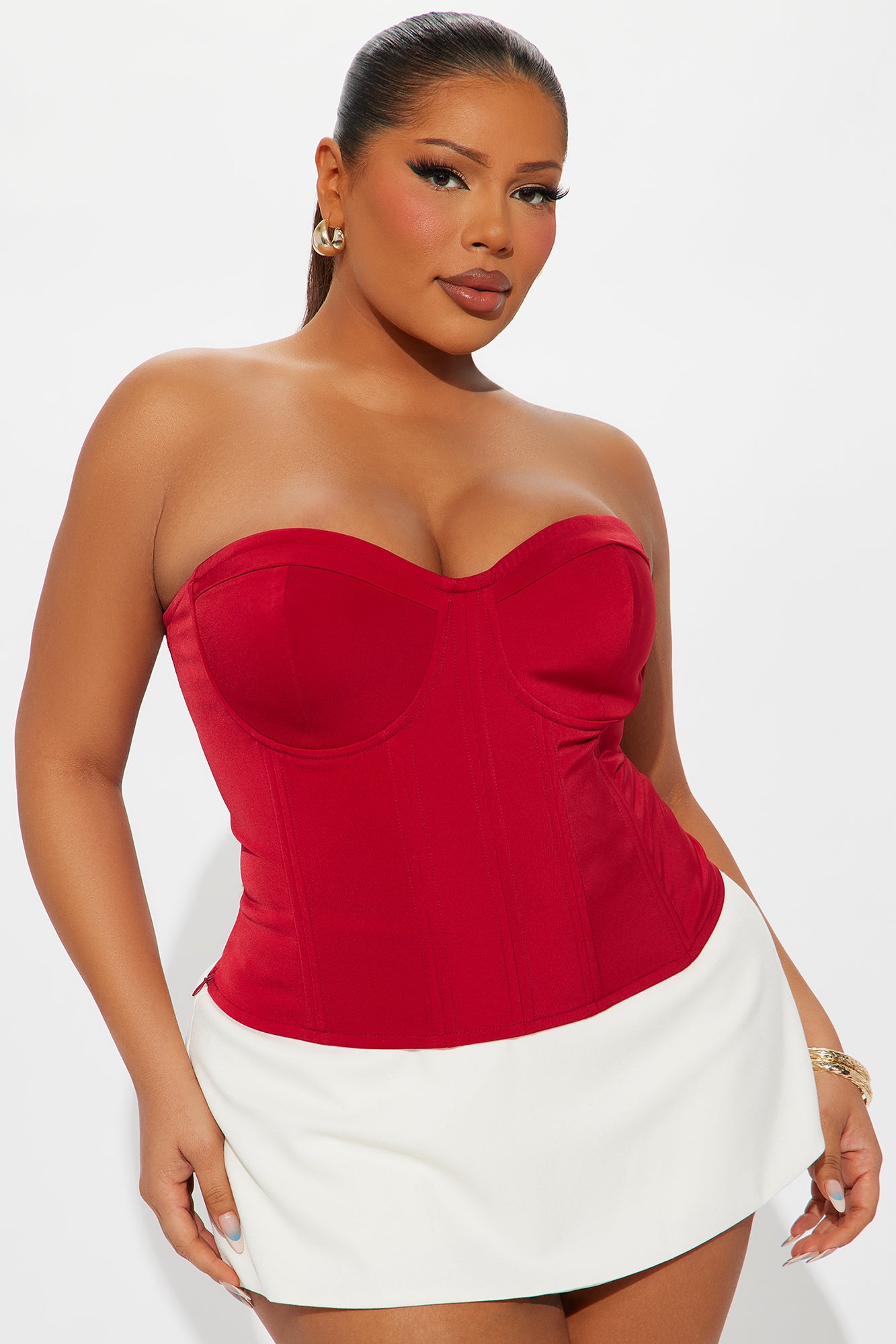 In My Element Lace Up Corset Top - Red - Image 4