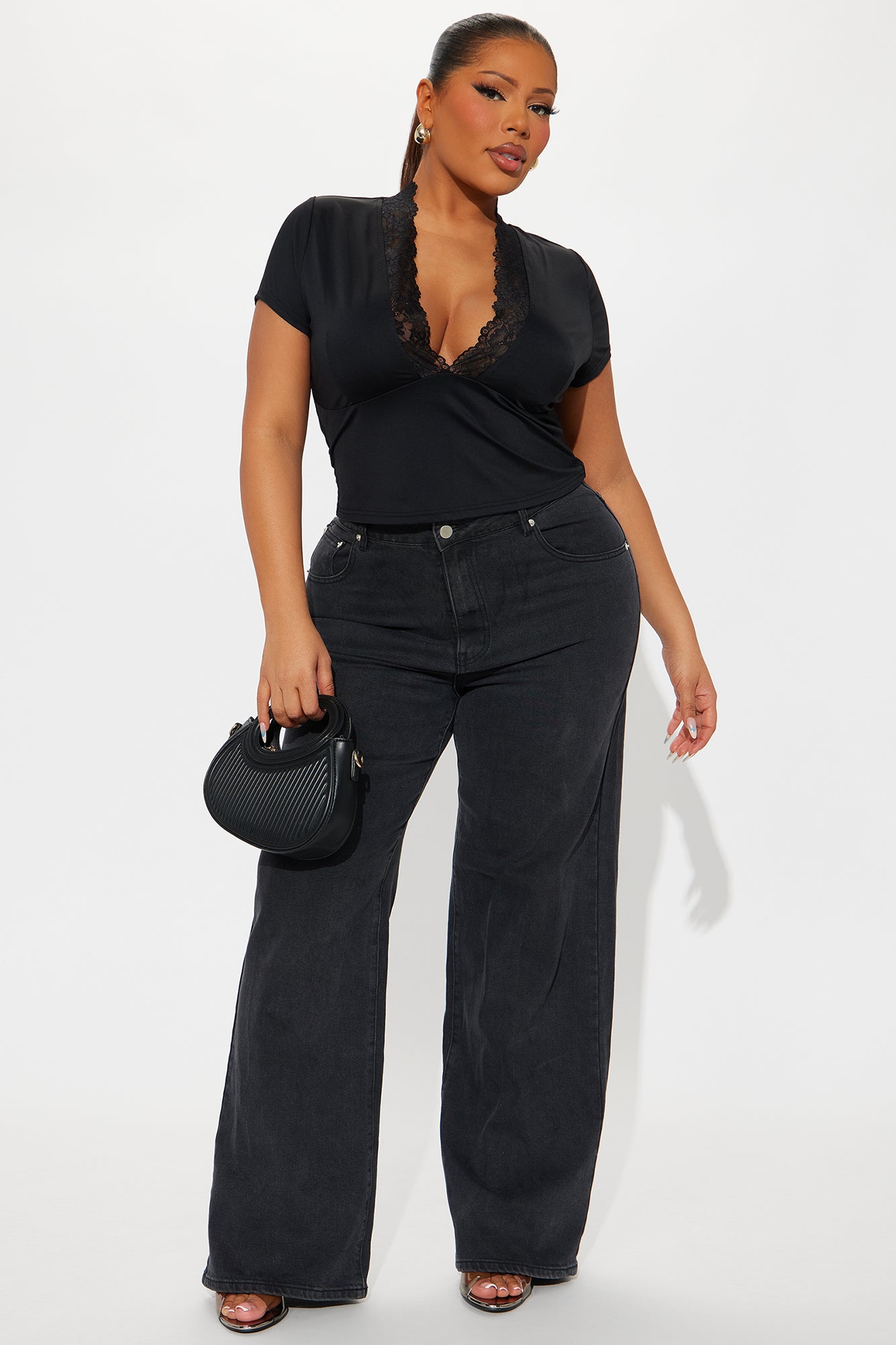 Sarai Lace Short Sleeve Top - Black - Image 5
