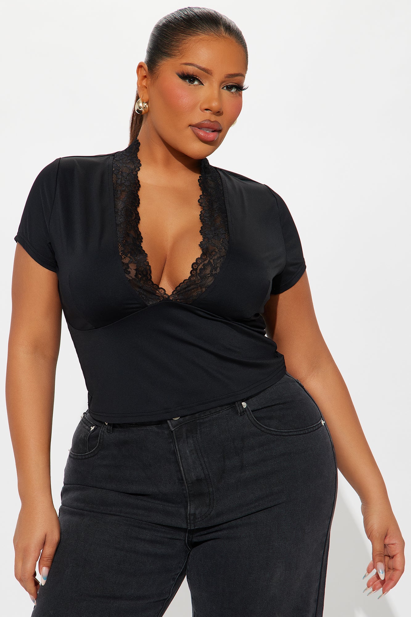 Sarai Lace Short Sleeve Top - Black - Image 4