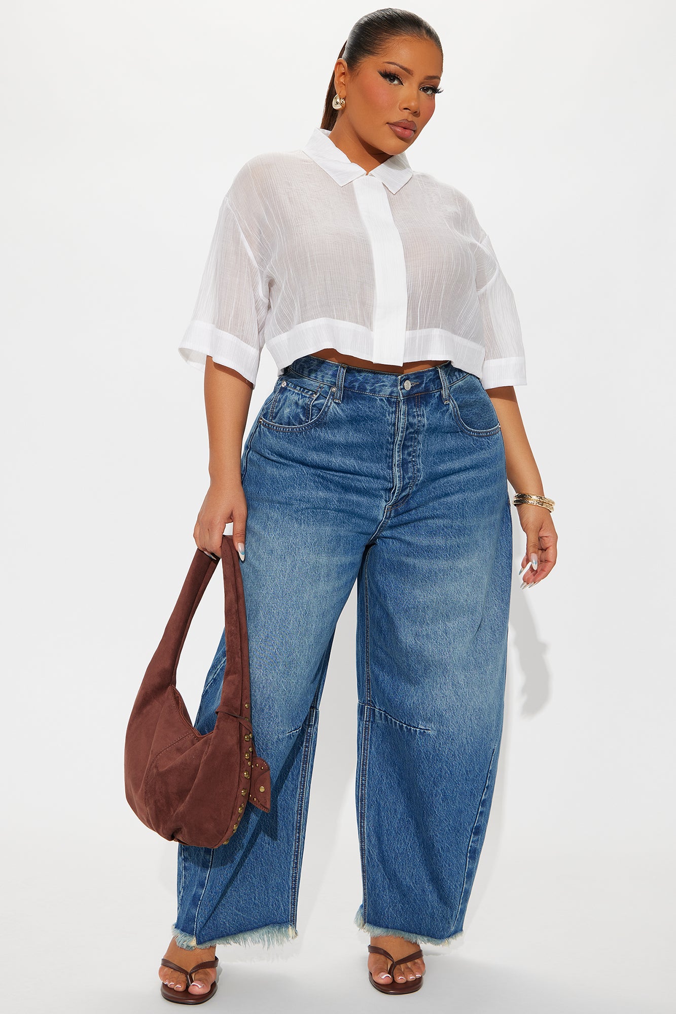 Saturdaze Cropped Plisse Shirt - White - Image 5
