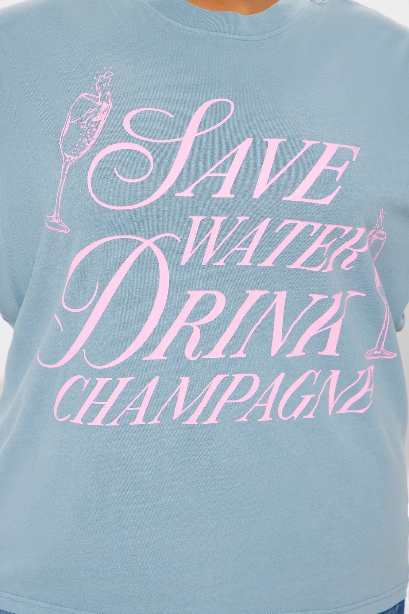 Save Water Drink Champagne Washed Tee - Indigo - Image 6