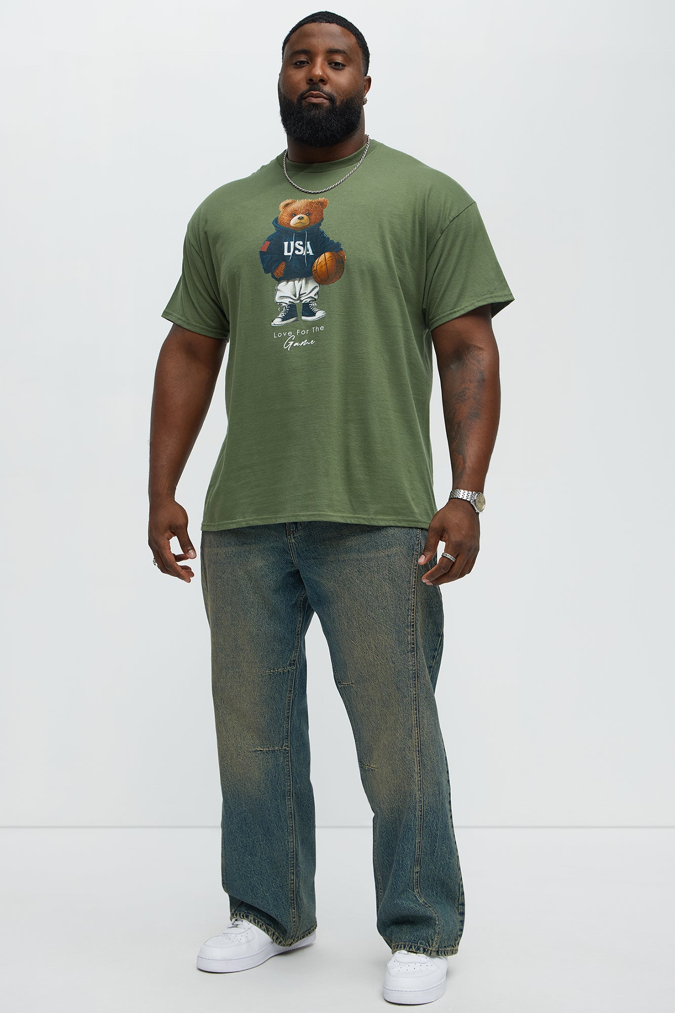 USA Teddy Basketball Short Sleeve Tee - Military Green - Image 5
