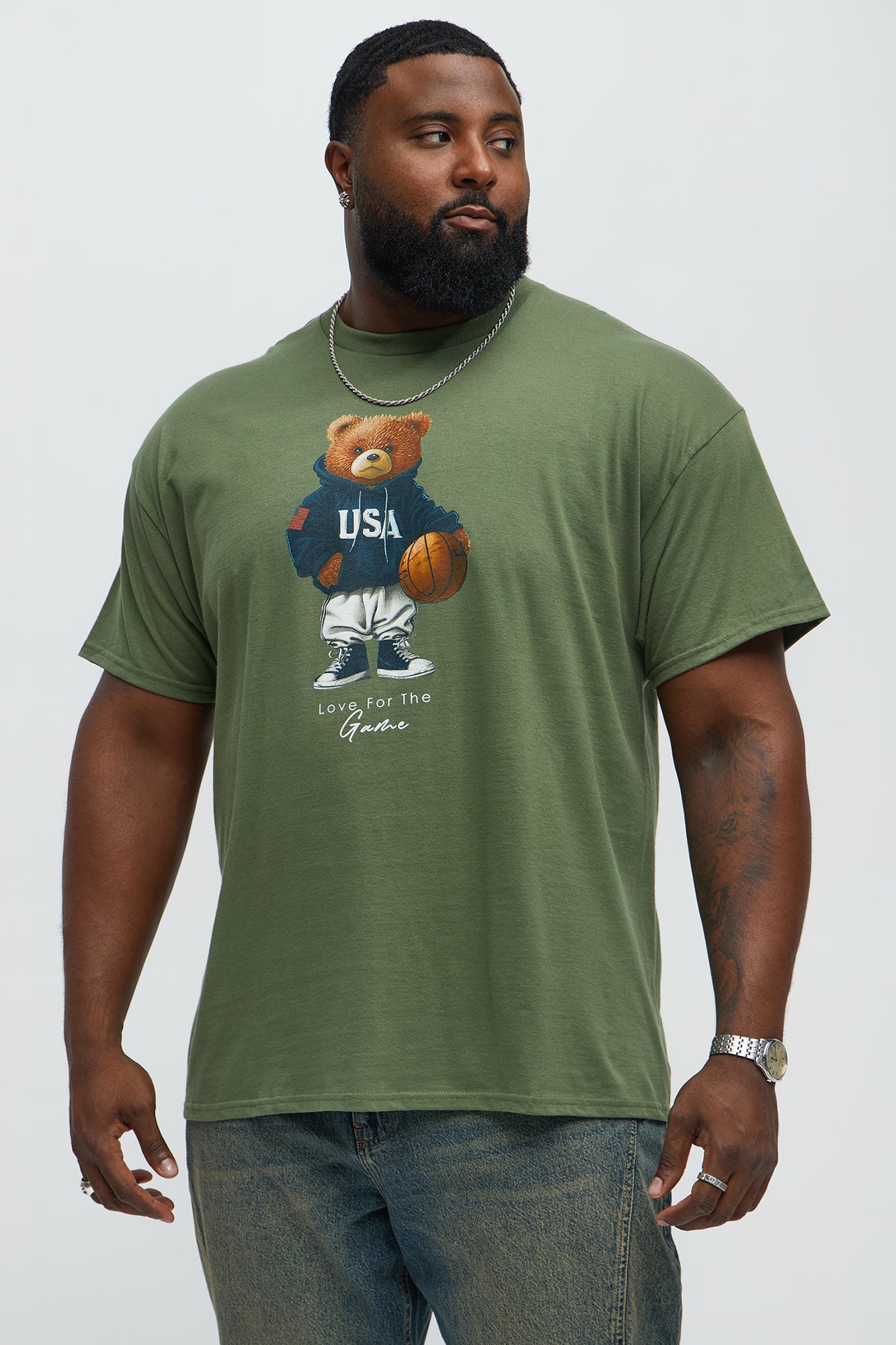 USA Teddy Basketball Short Sleeve Tee - Military Green - Image 4