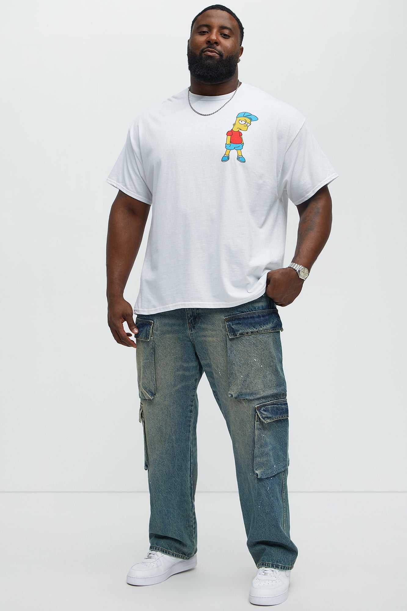 Double Trouble Paint Splatter Straight Cargo Jeans - Vintage Blue Wash - Image 6