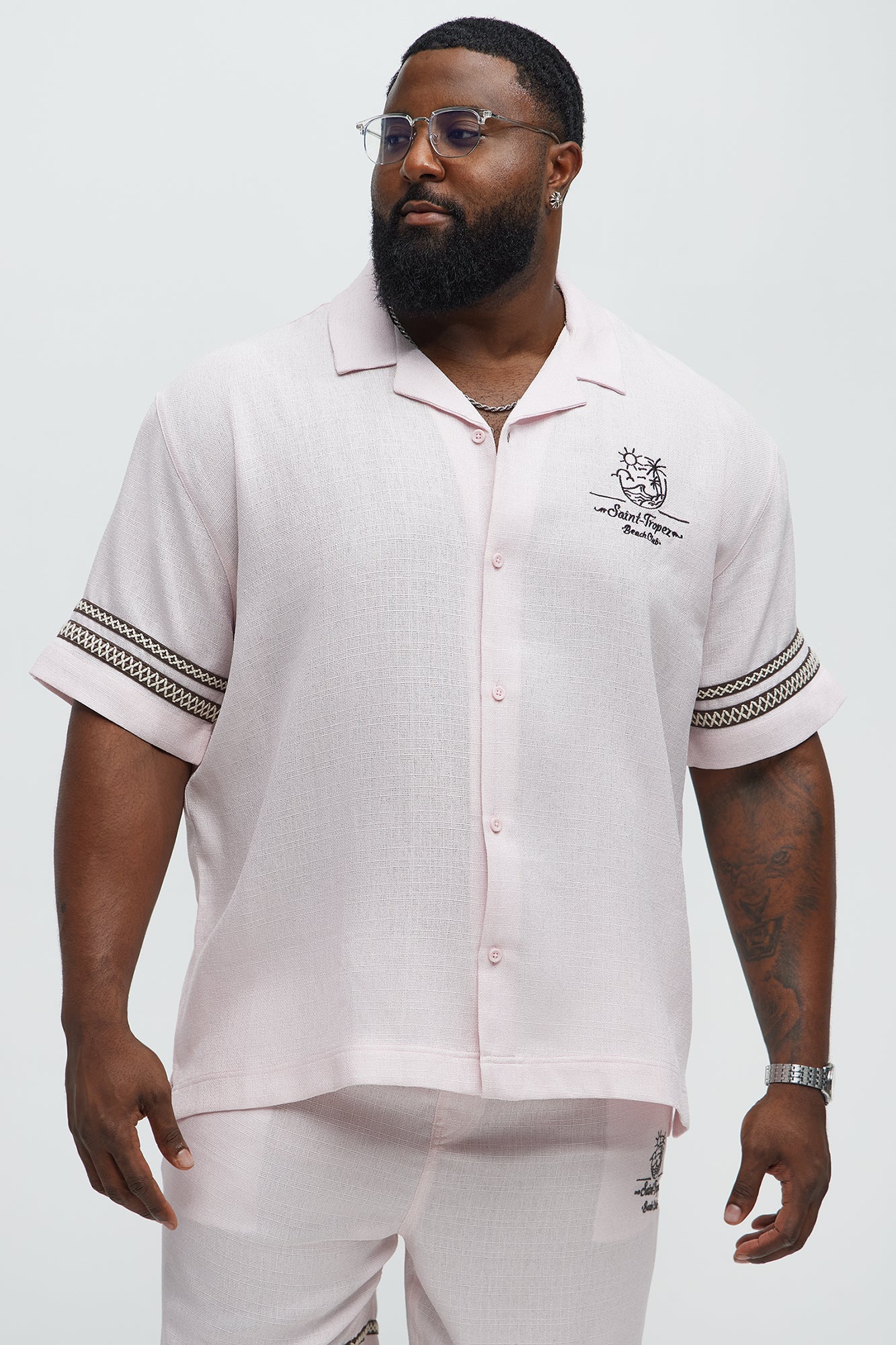 Saint Tropez Linen Like Club Cuban Button Up - Pink - Image 5