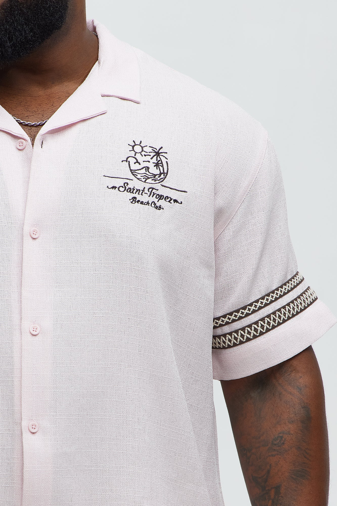 Saint Tropez Linen Like Club Cuban Button Up - Pink - Image 7