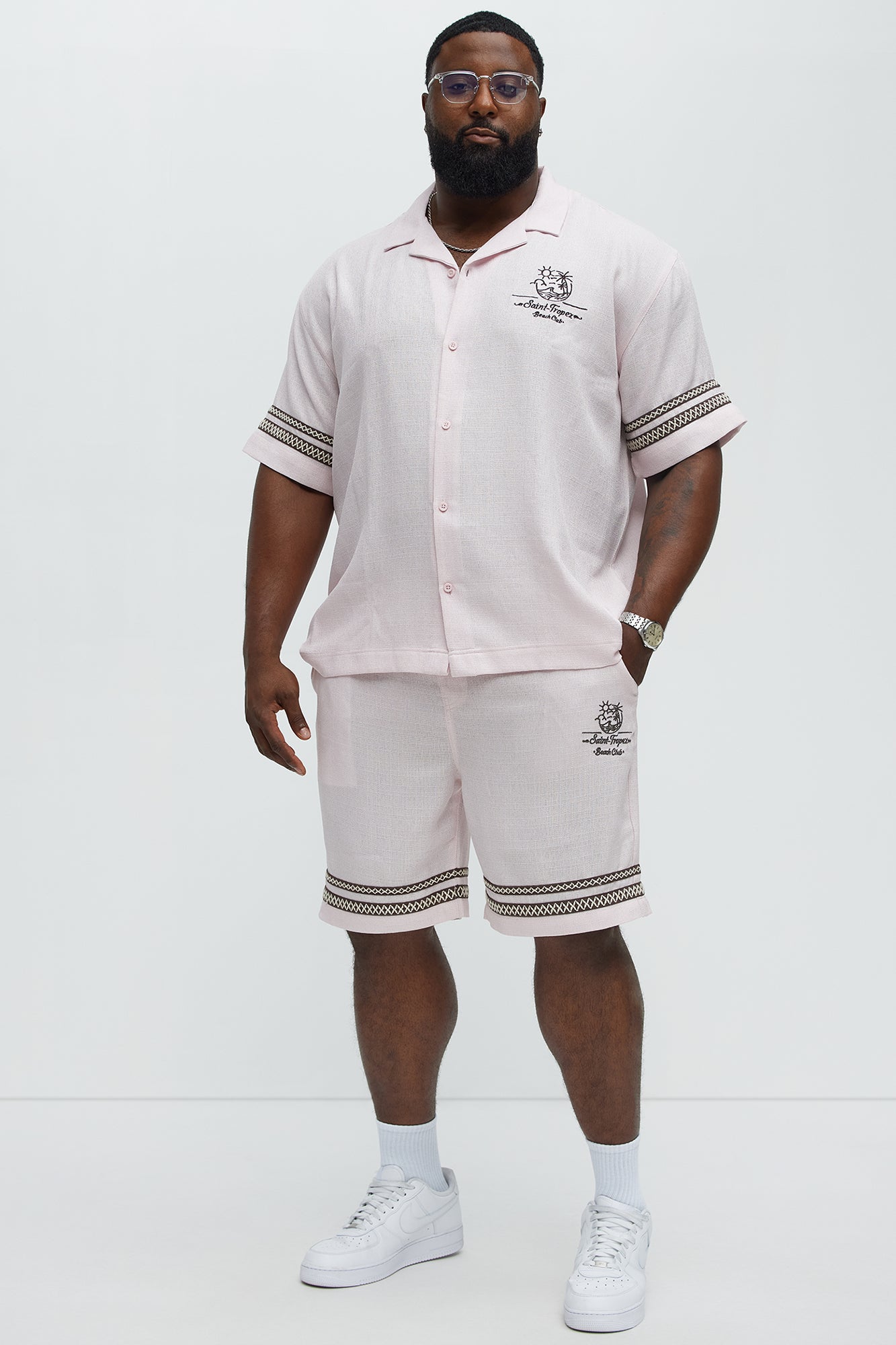 Saint Tropez Linen Like Club Cuban Button Up - Pink - Image 6