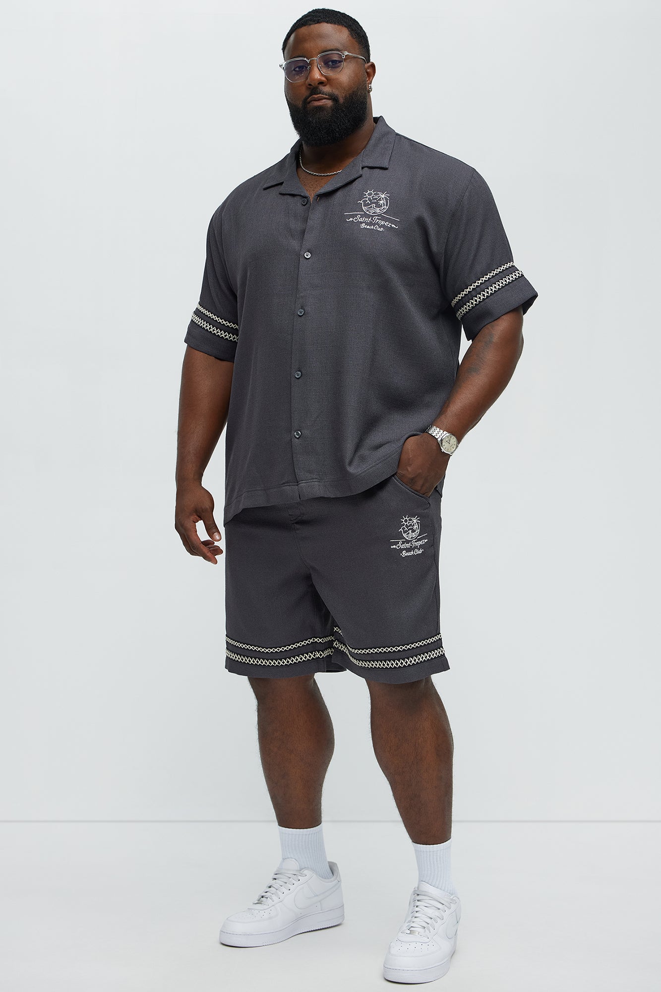 Saint Tropez Linen Like Club Cuban Button Up - Black - Image 6