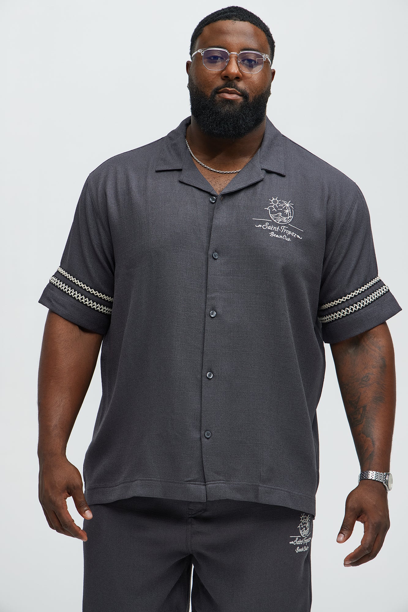Saint Tropez Linen Like Club Cuban Button Up - Black - Image 5