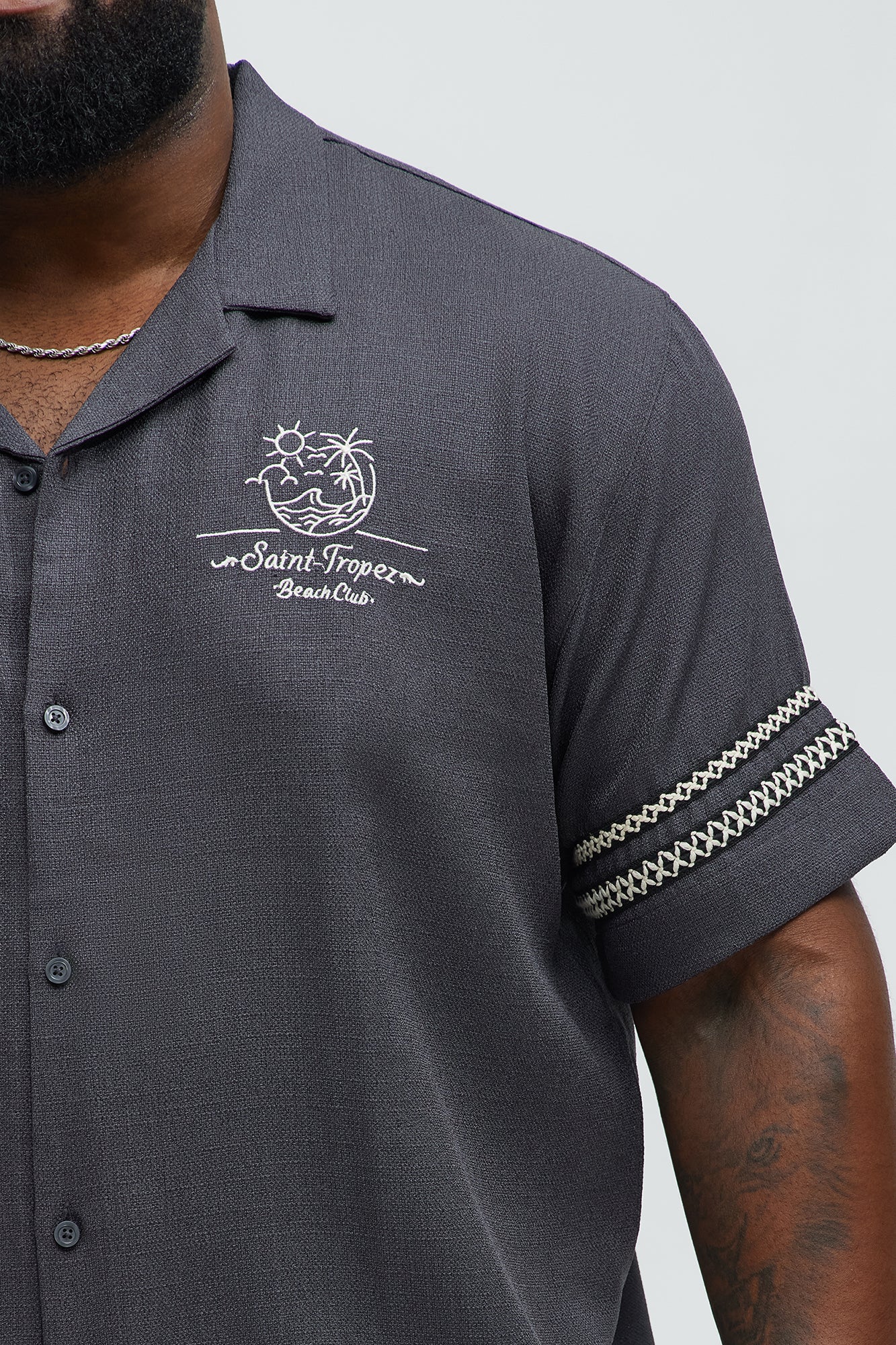 Saint Tropez Linen Like Club Cuban Button Up - Black - Image 7