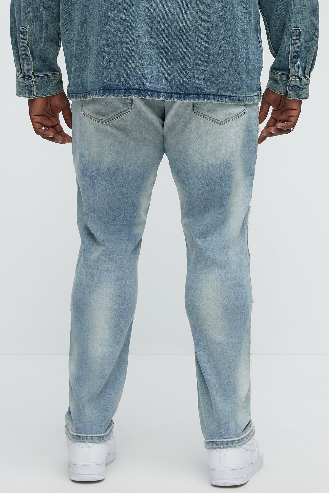 Shredded Patchwork Skinny Jeans - Light Wash - Image 4