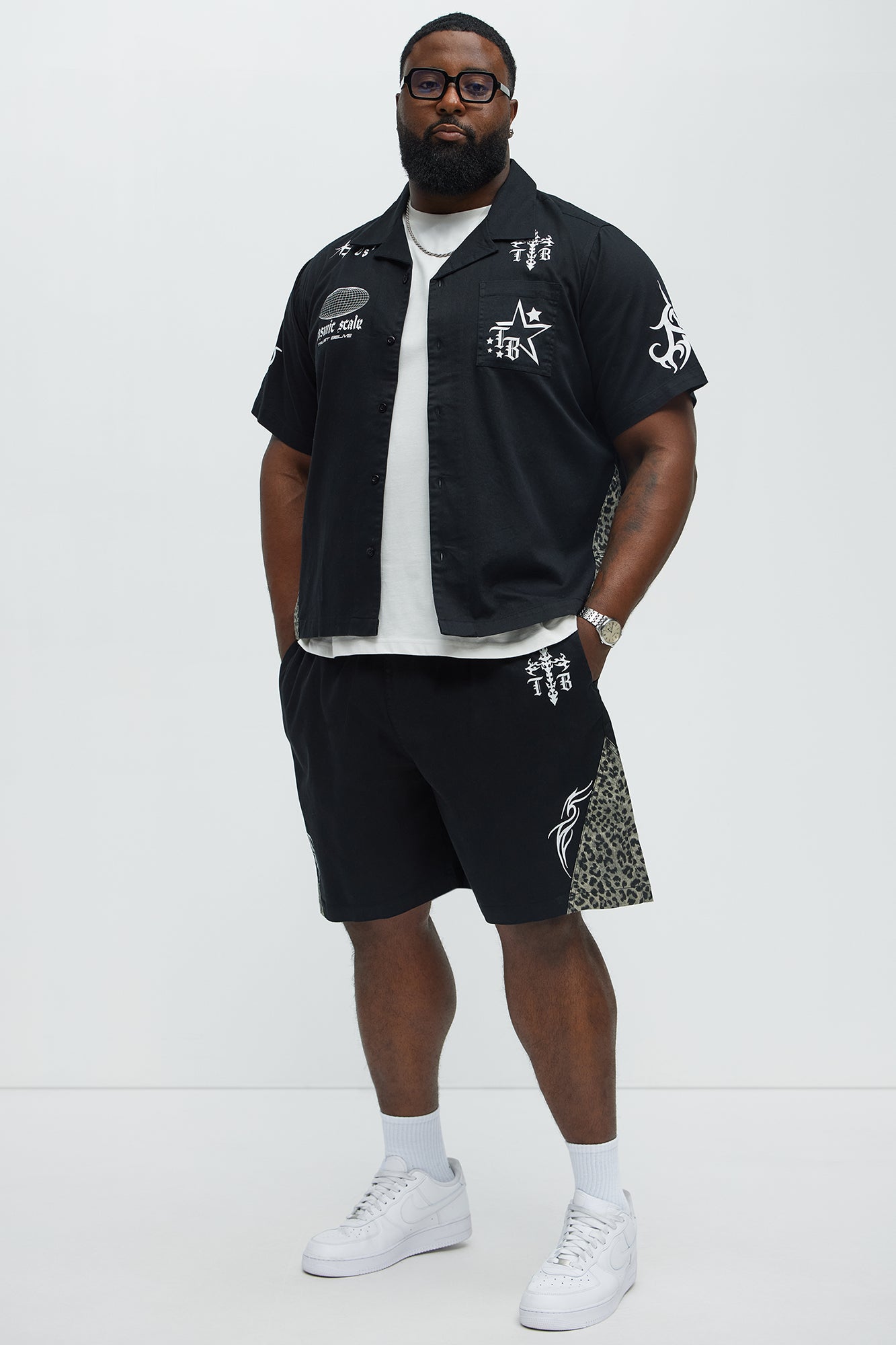 Cosmic Distortion Animal Print Short Sleeve Button Up Shirt - Black/combo - Image 7