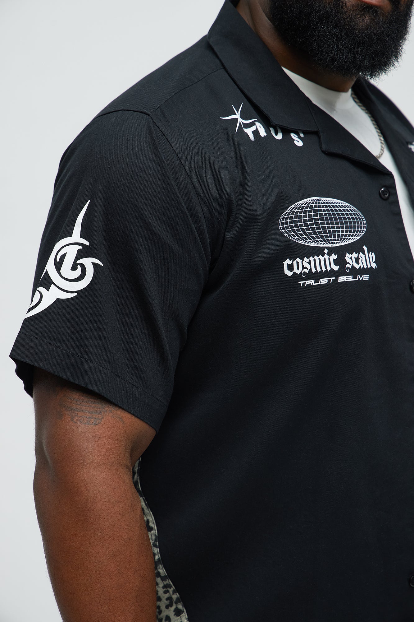 Cosmic Distortion Animal Print Short Sleeve Button Up Shirt - Black/combo - Image 8