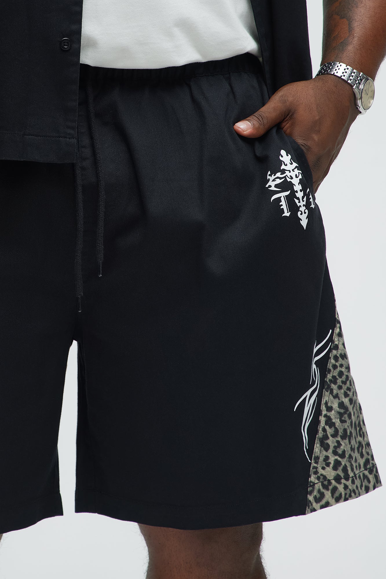 Cosmic Distortion Animal Print Relaxed Shorts - Black/combo - Image 9