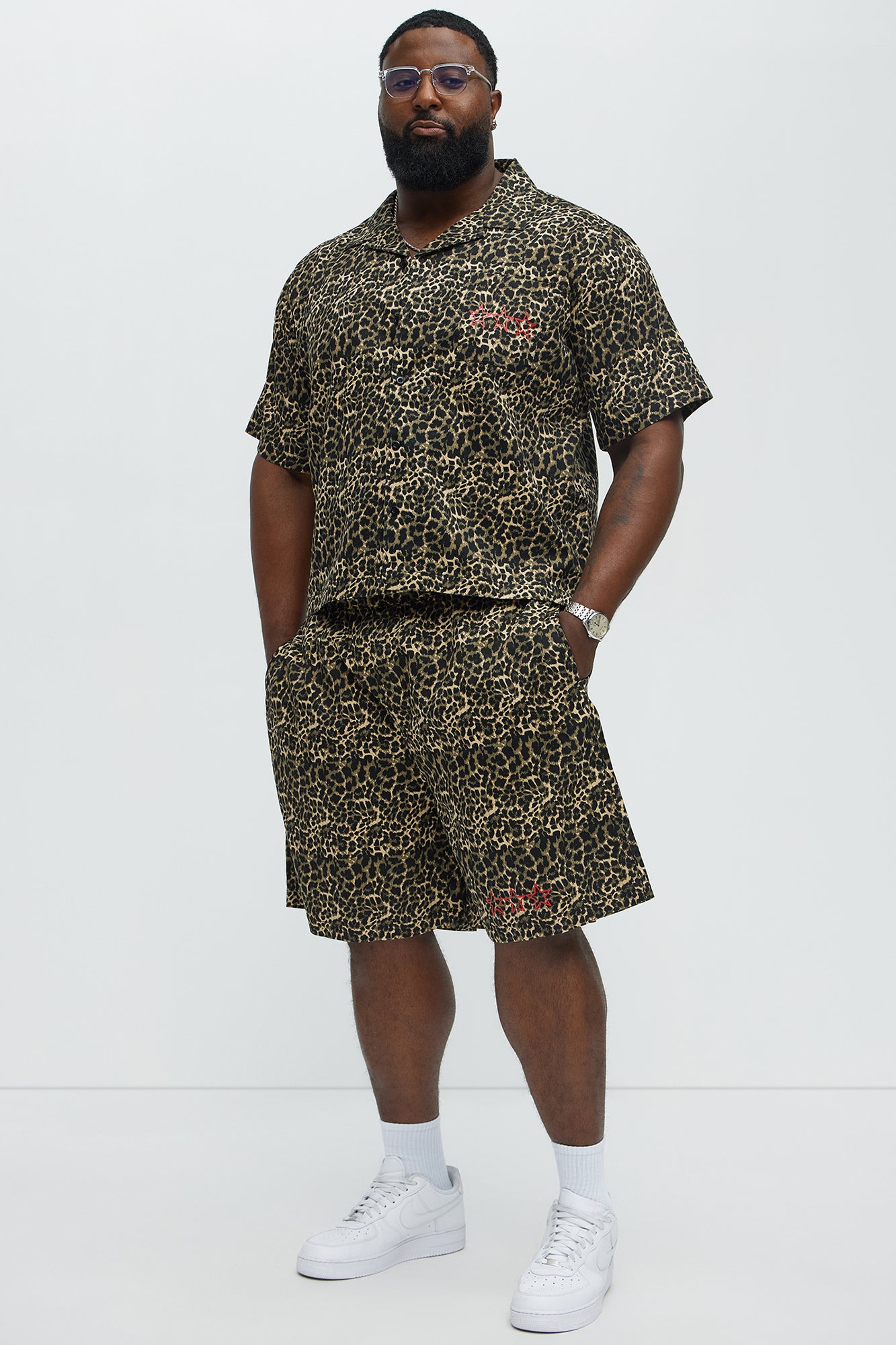 Cheetah Star Animal Print Relaxed Shorts - Brown Combo - Image 6