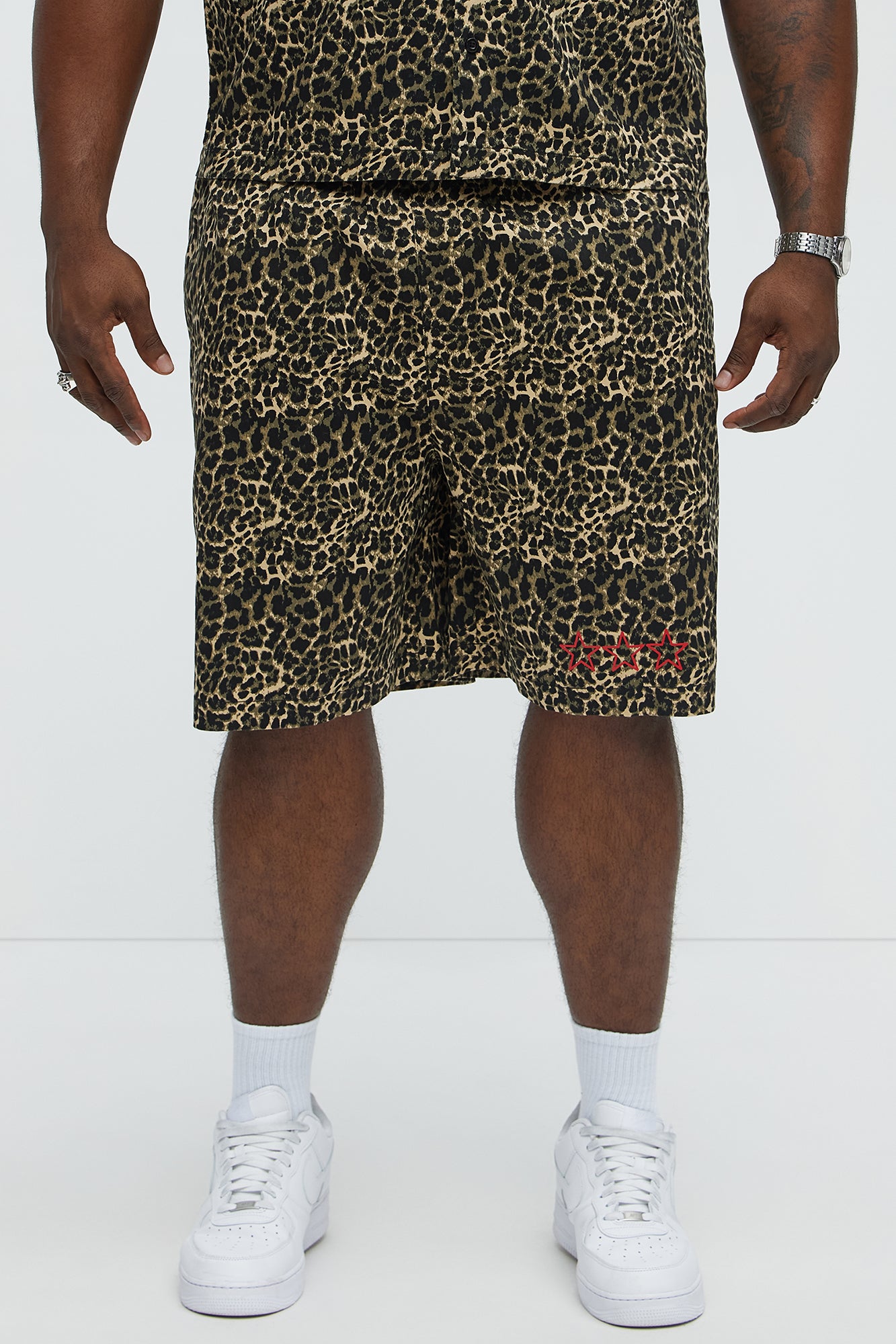 Cheetah Star Animal Print Relaxed Shorts - Brown Combo - Image 5