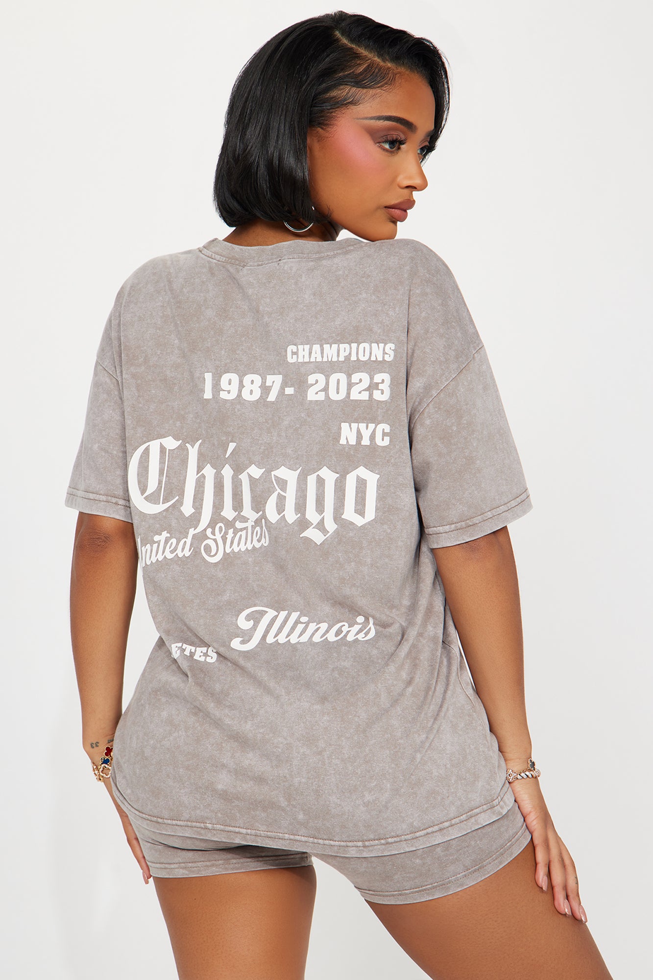 Chicago Washed Biker Short Set - Mocha - Image 3