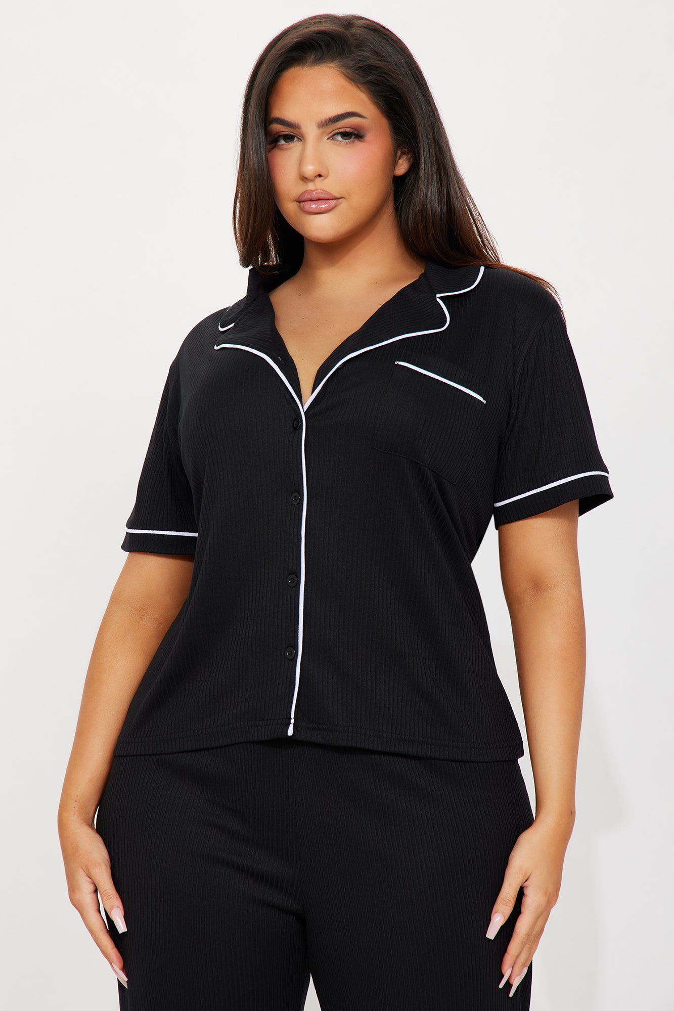 Chill Vibes Only Ribbed PJ Pant Set - Black - Image 5