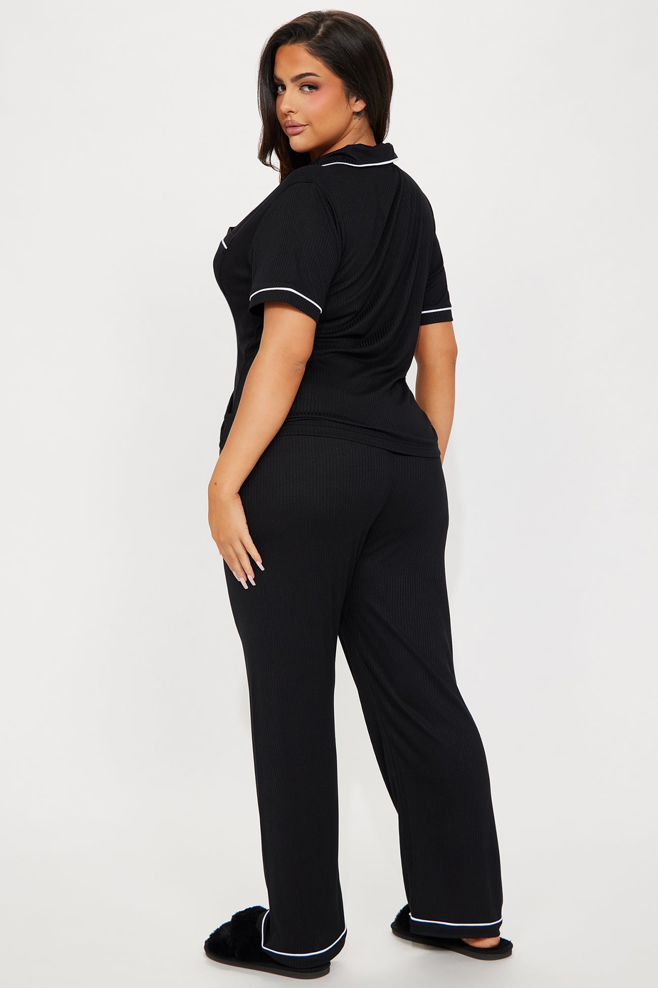 Chill Vibes Only Ribbed PJ Pant Set - Black - Image 6
