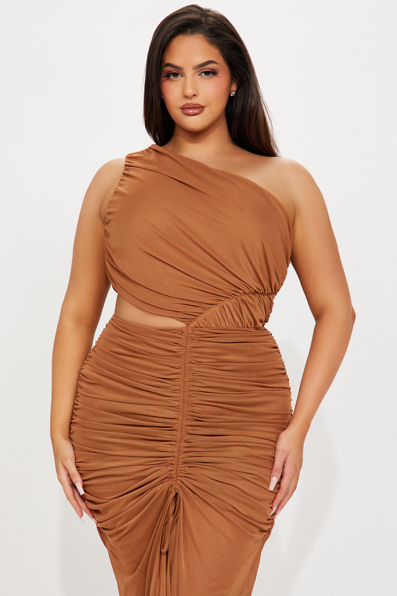 Amber Glow Mesh Midi Dress - Cognac - Image 5