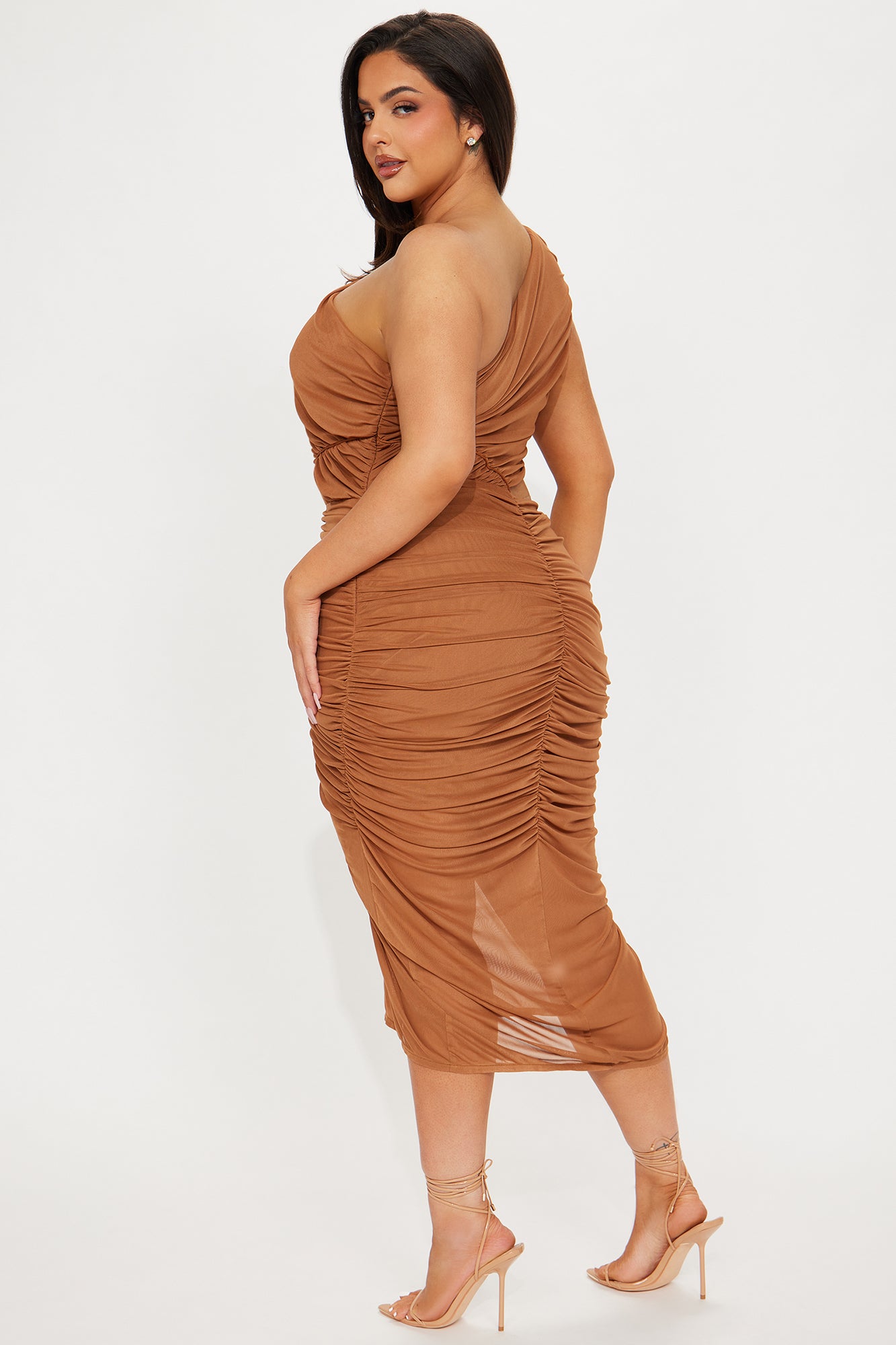 Amber Glow Mesh Midi Dress - Cognac - Image 6