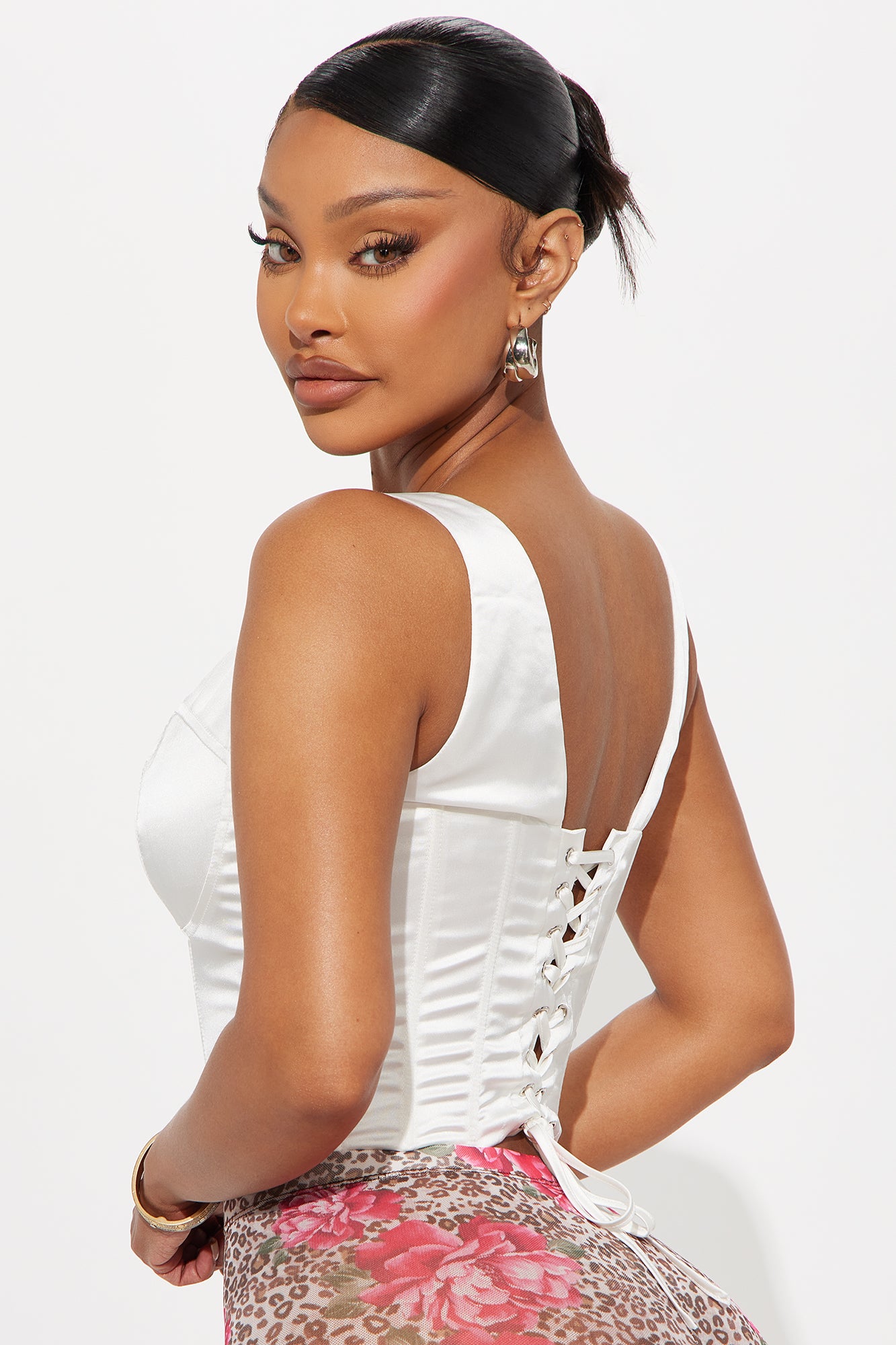 Date Night Satin Corset Top - White - Image 3