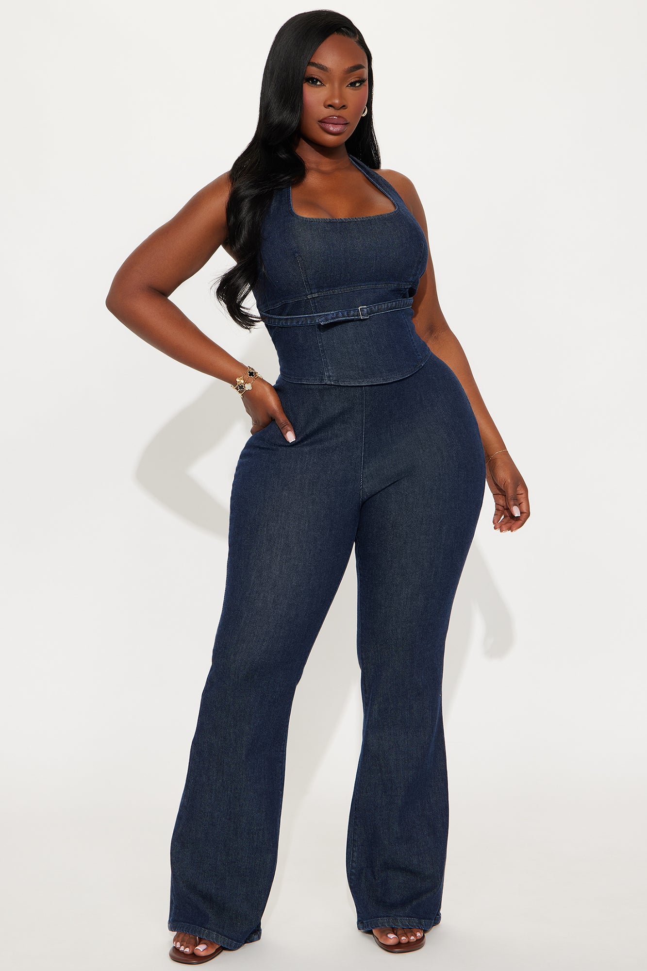 Andrea Halter And Flare Leg Pant Set - Dark Wash - Image 4