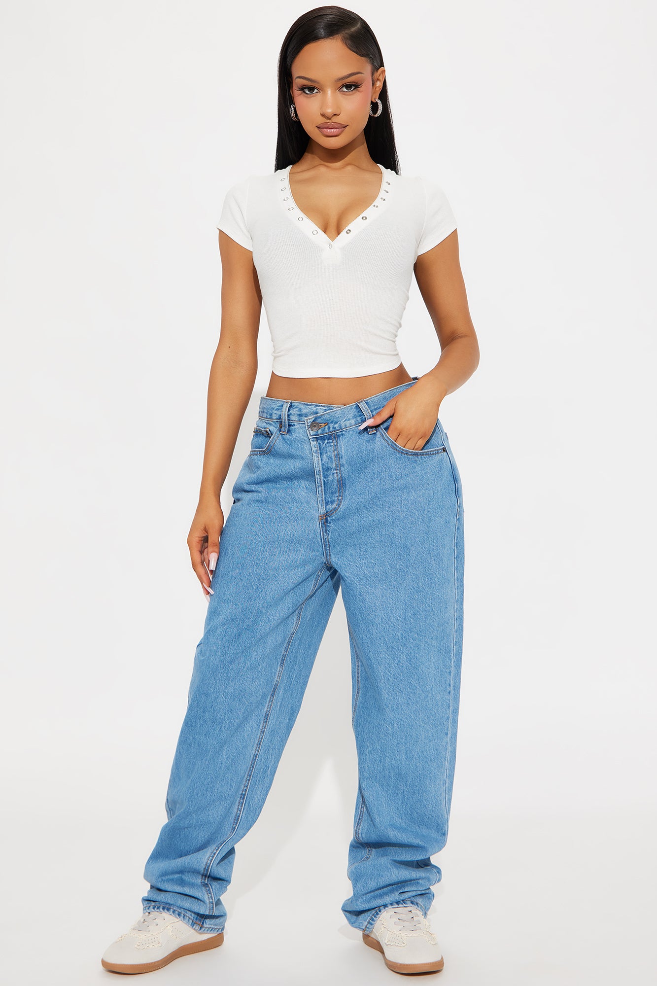 Crossover Straight Leg Jeans - Medium Wash - Image 5
