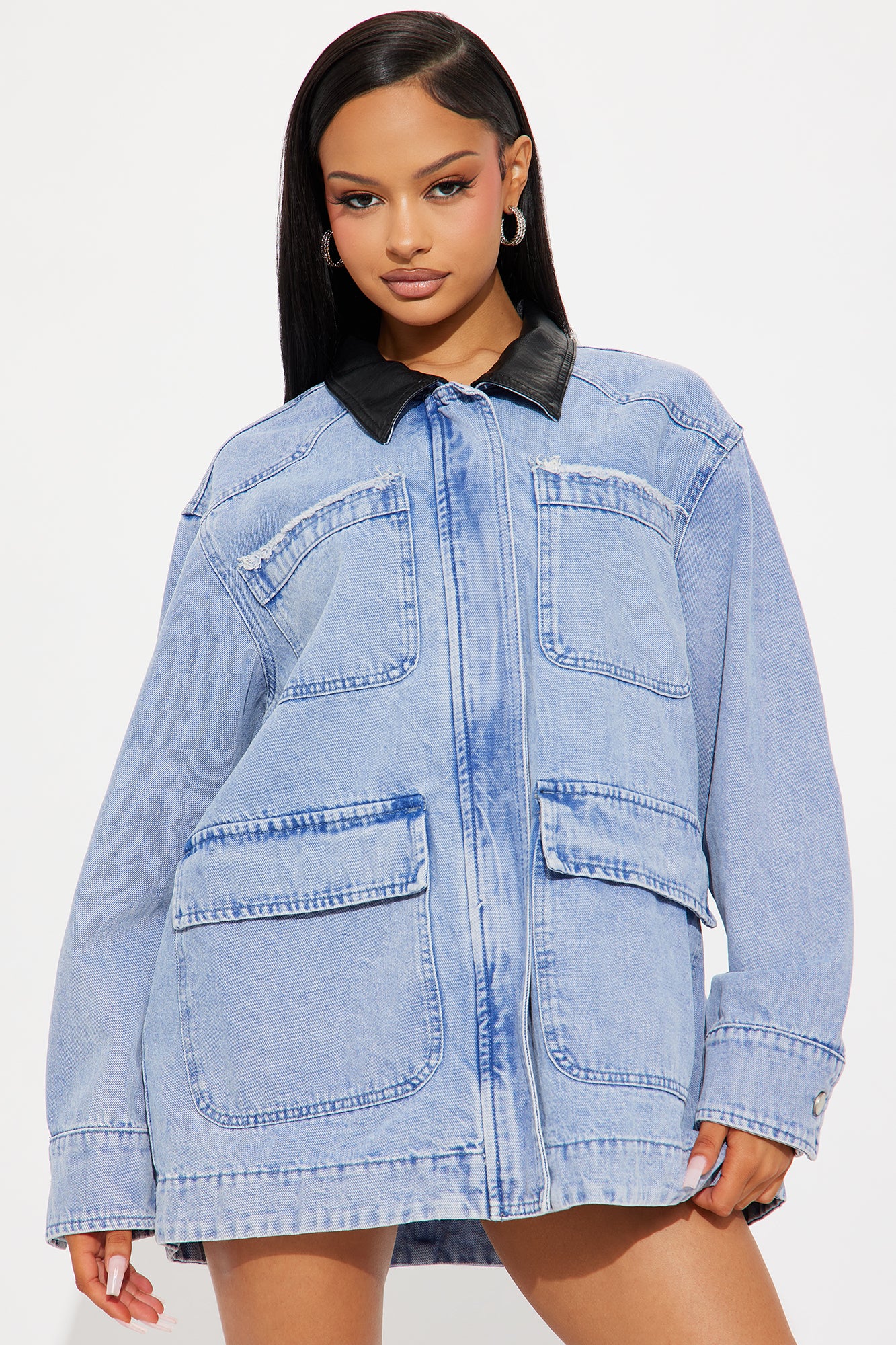 Bare Minimum Oversized Denim Barn Jacket - Medium Wash - Image 3