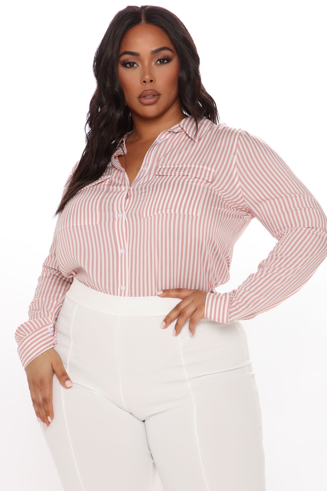 You Better Work Striped Shirt II - Pink/White - Image 6