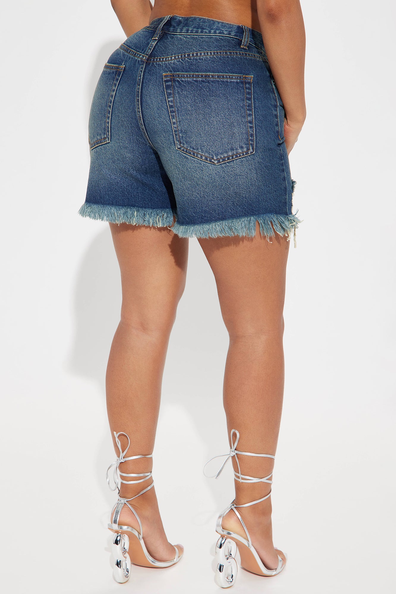 At A Glance Crossover Denim Shorts - Dark Wash - Image 3